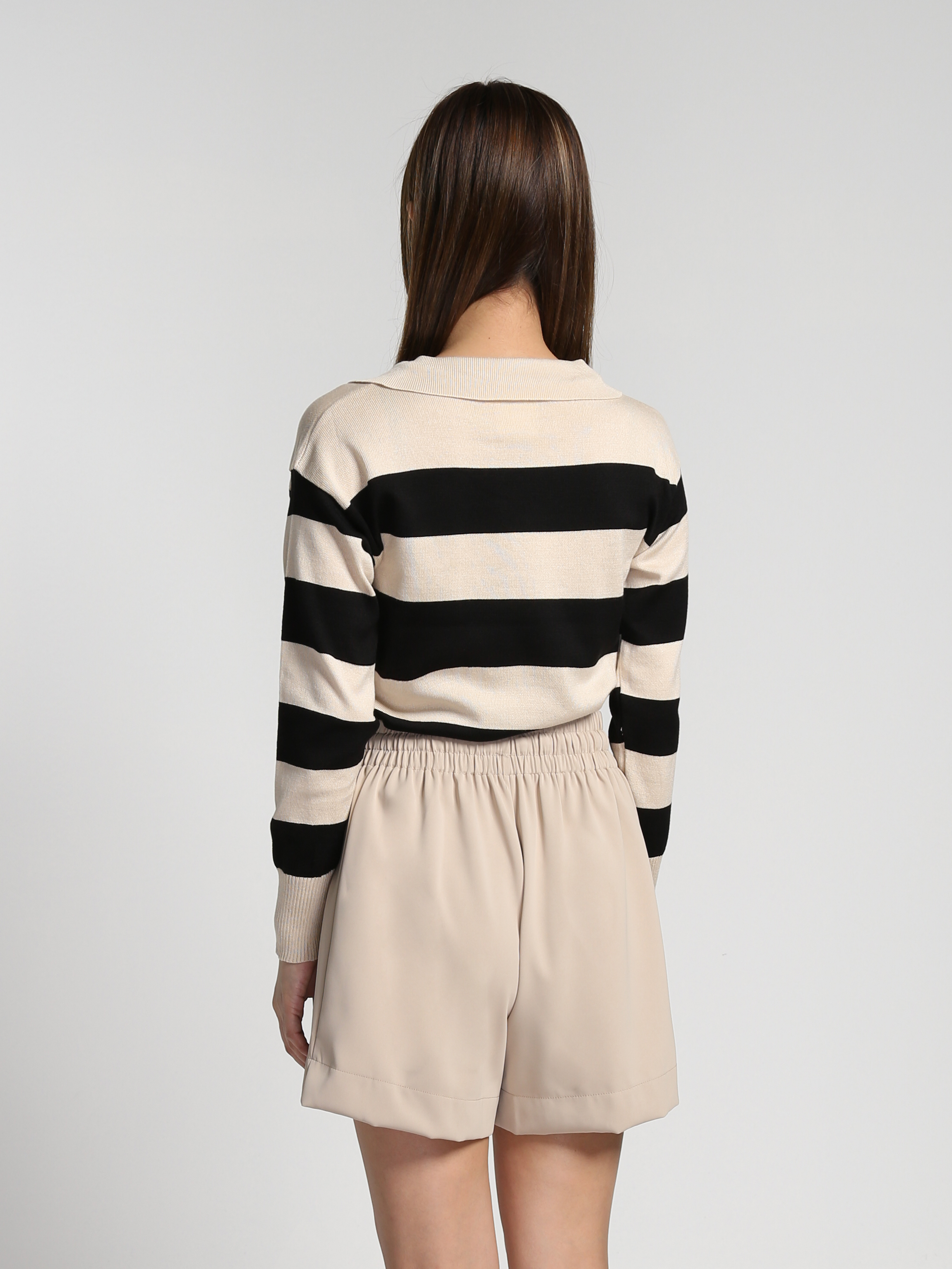 Knitted Collar Stripe Top 27174
