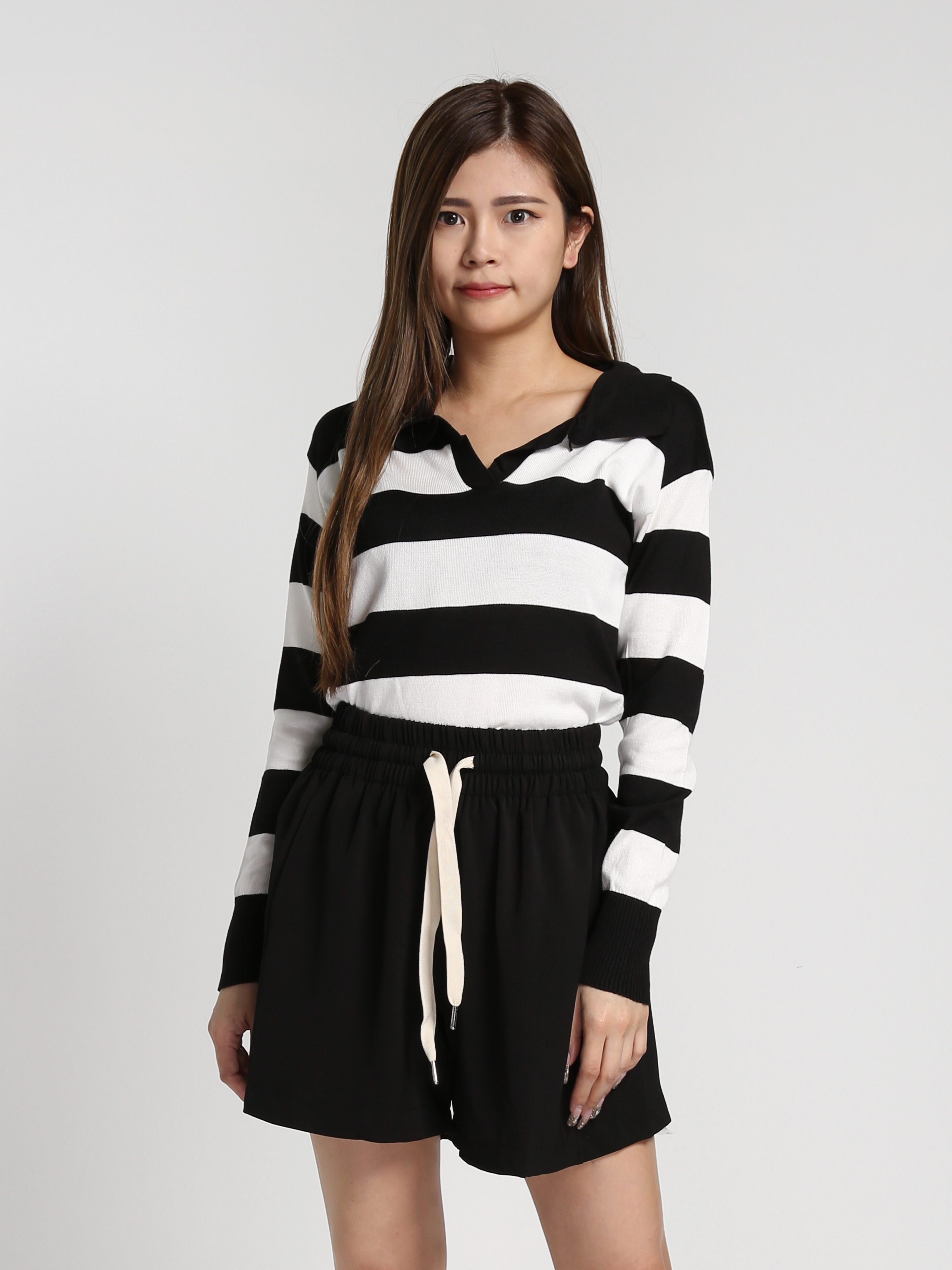 Knitted Collar Stripe Top 27174