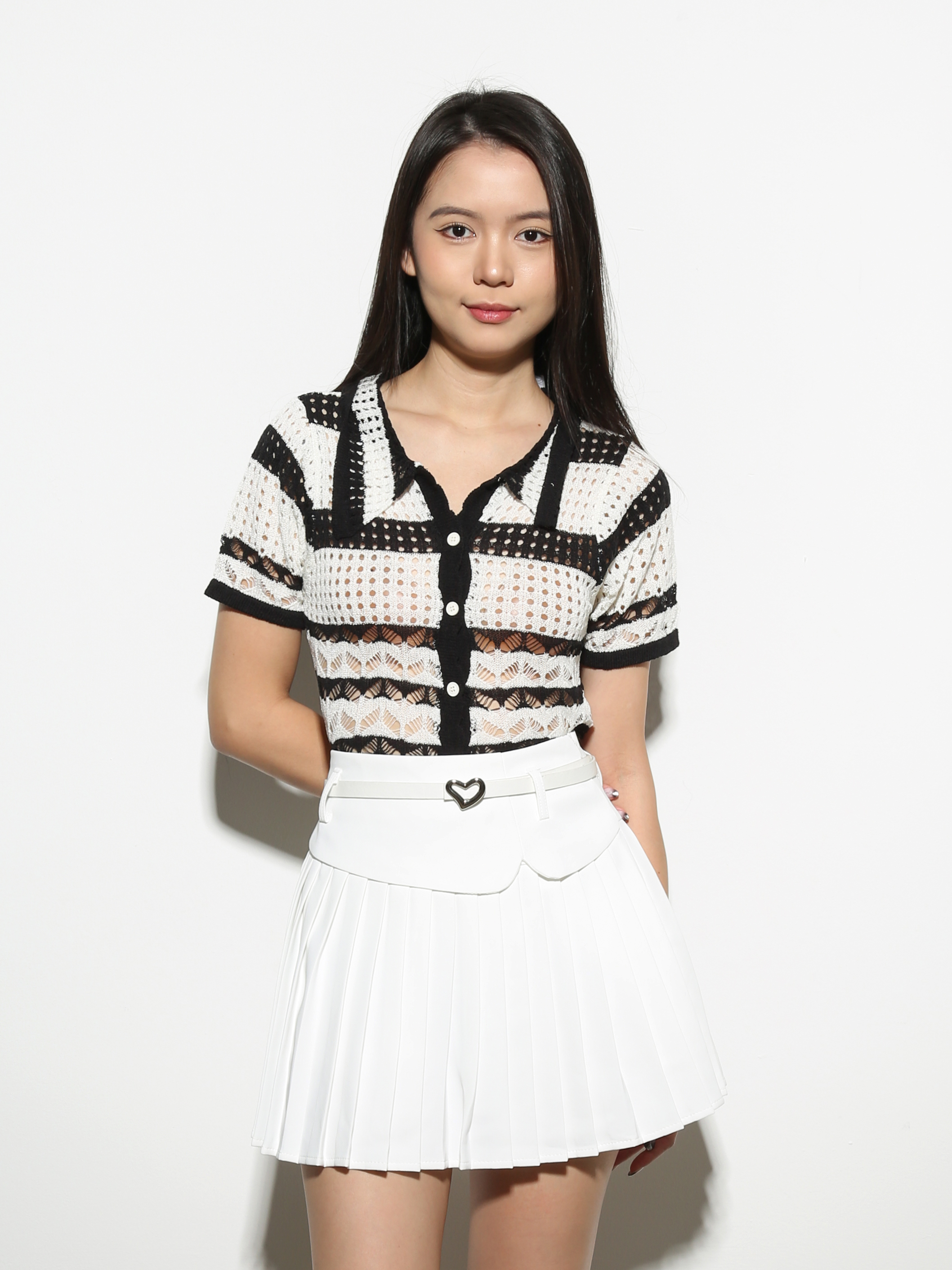 Knitted Front Button Eyelet Top 27184