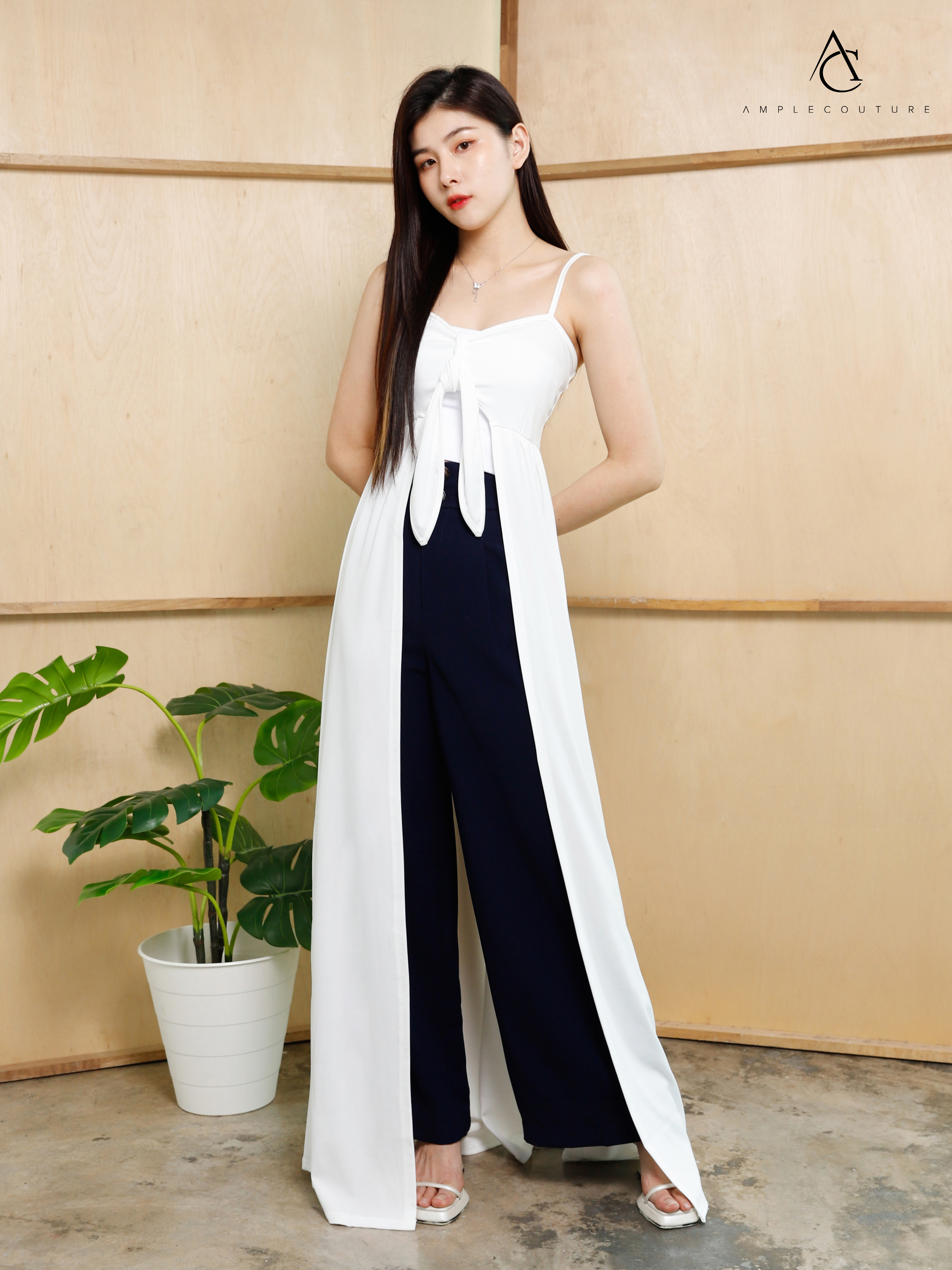 Front Tie Up Sleeveless With Long Cover Top 27206
