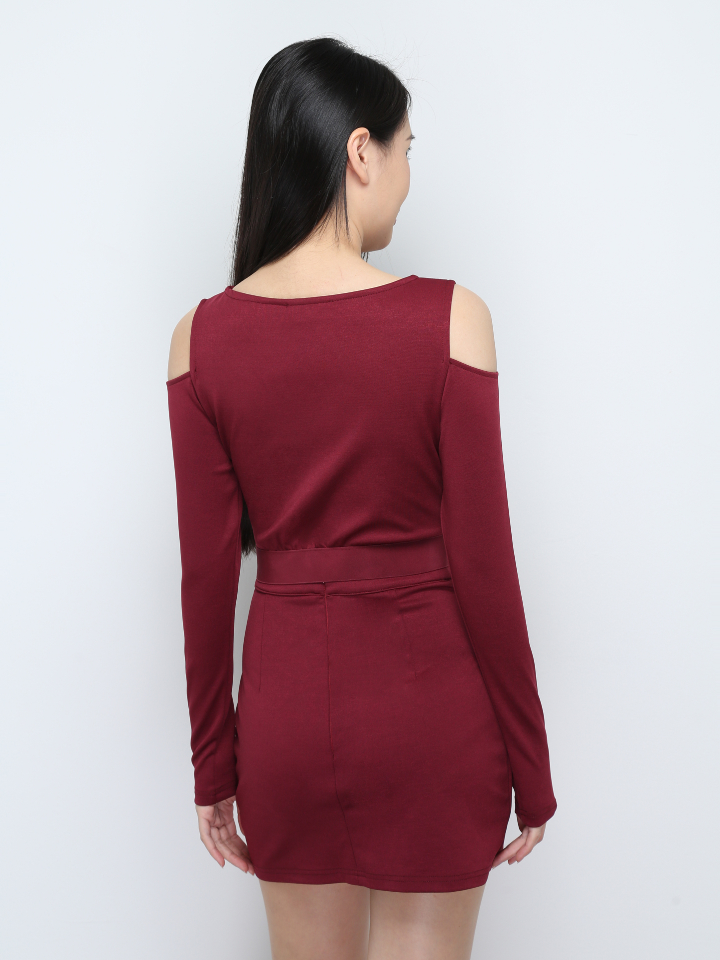 Two Piece Shoulder Hole Long Sleeve Top With Strap Skirt Set 27265