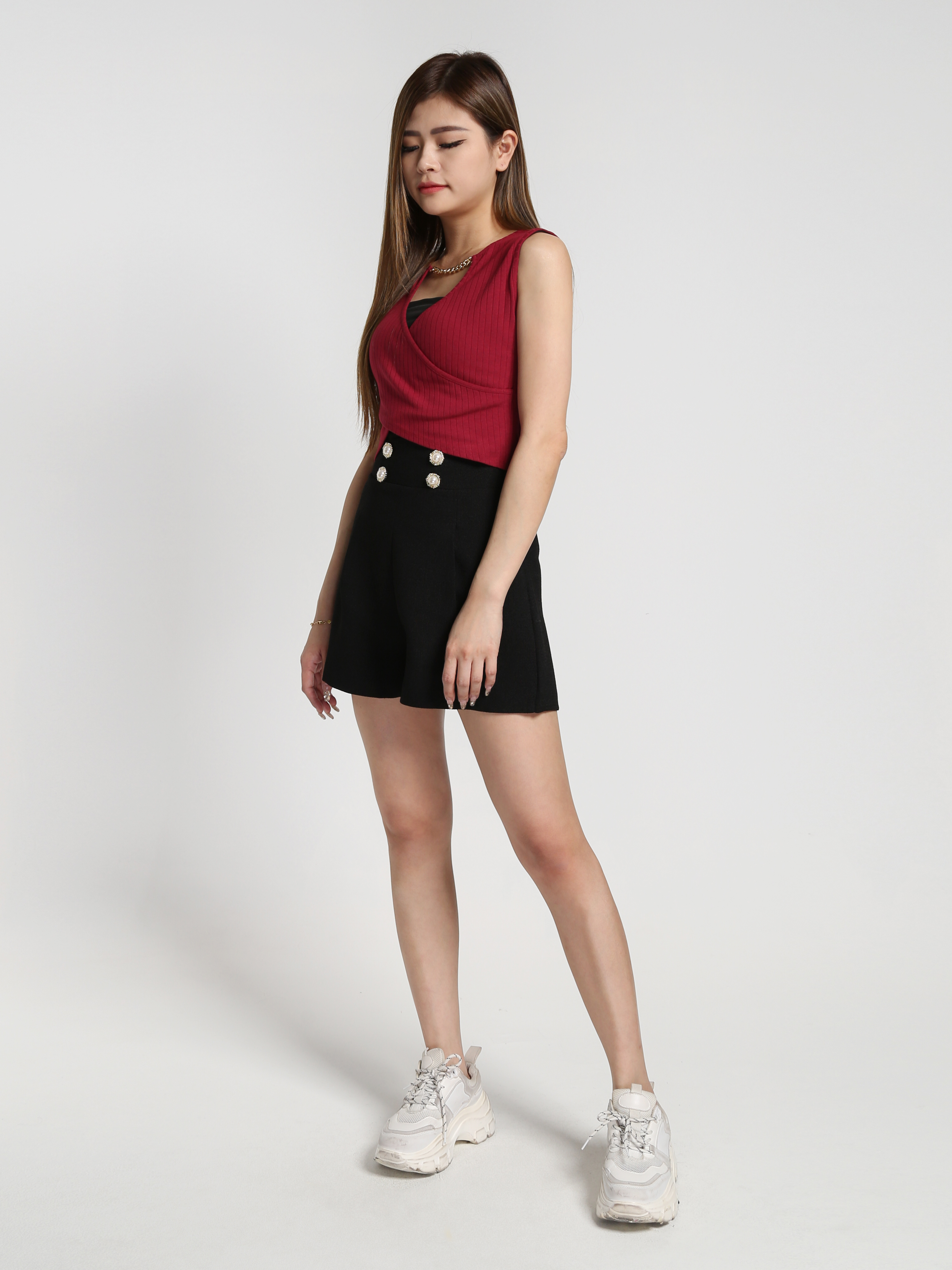 Sleeveless Wrap With Decorative Gold Button Top 27270