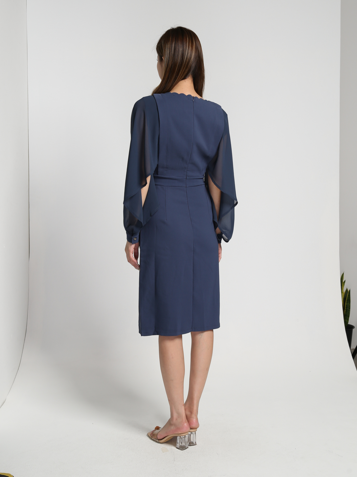 V Neck With Net Long SLeeve Dress 27289