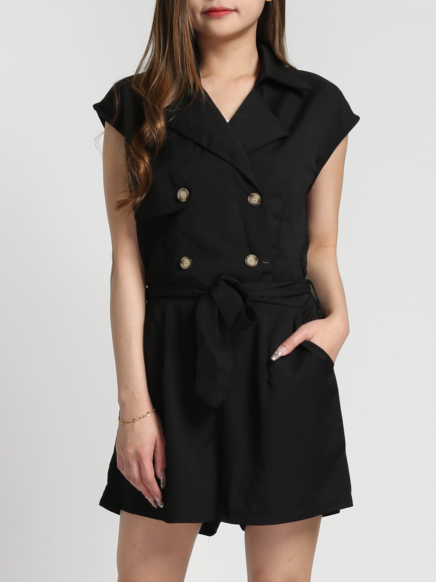 Sleeveless Front Button Tie Up Jumpsuit 27292 (SO)