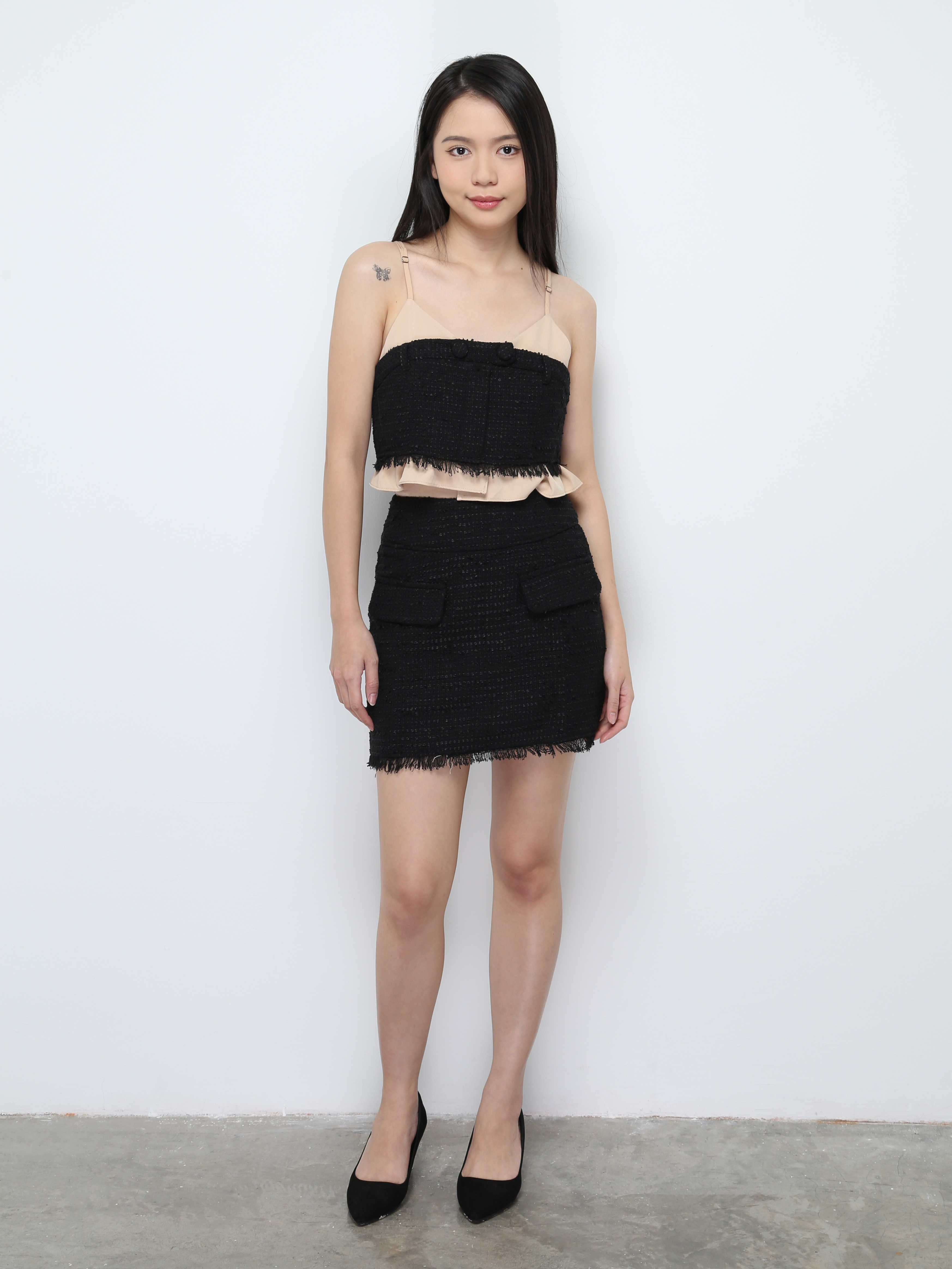 Chanel Style Sleeveless Crop Top With Skirt Set 27325