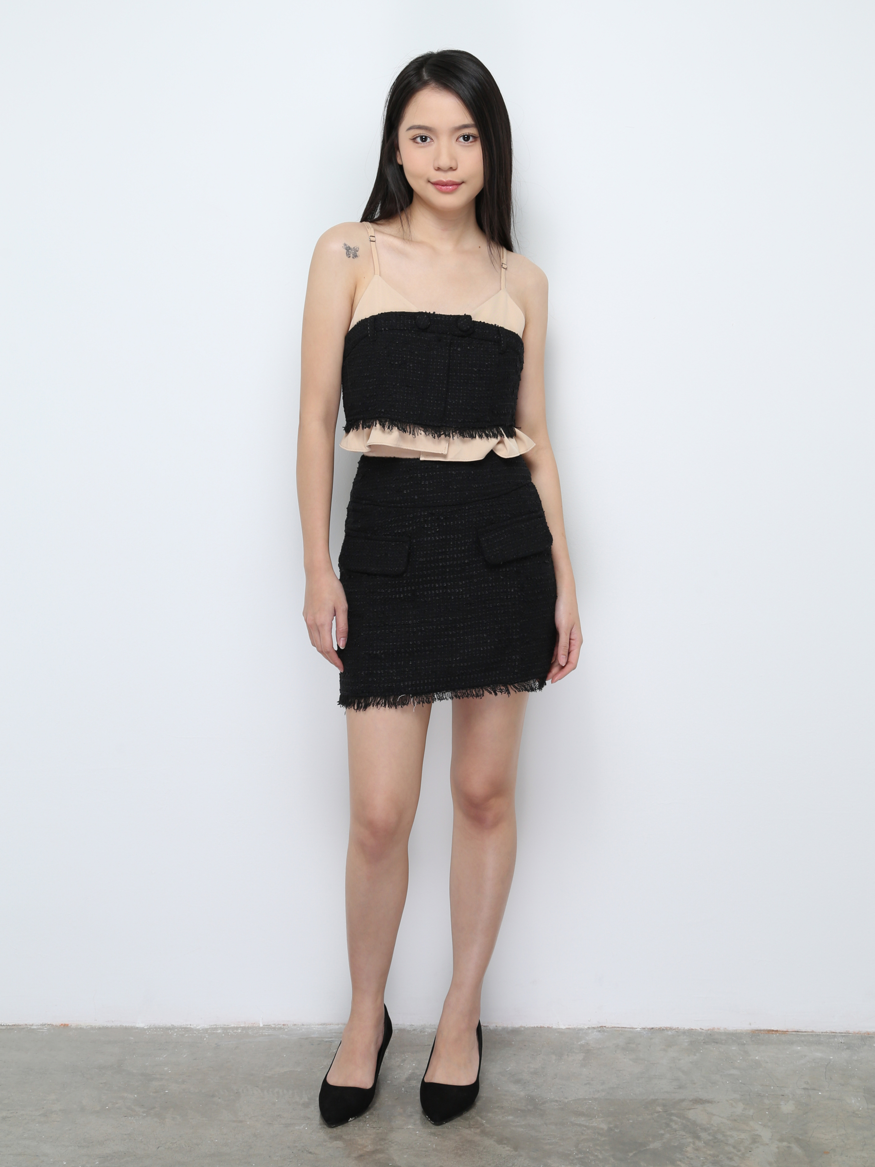 Chanel Style Sleeveless Crop Top With Skirt Set 27325