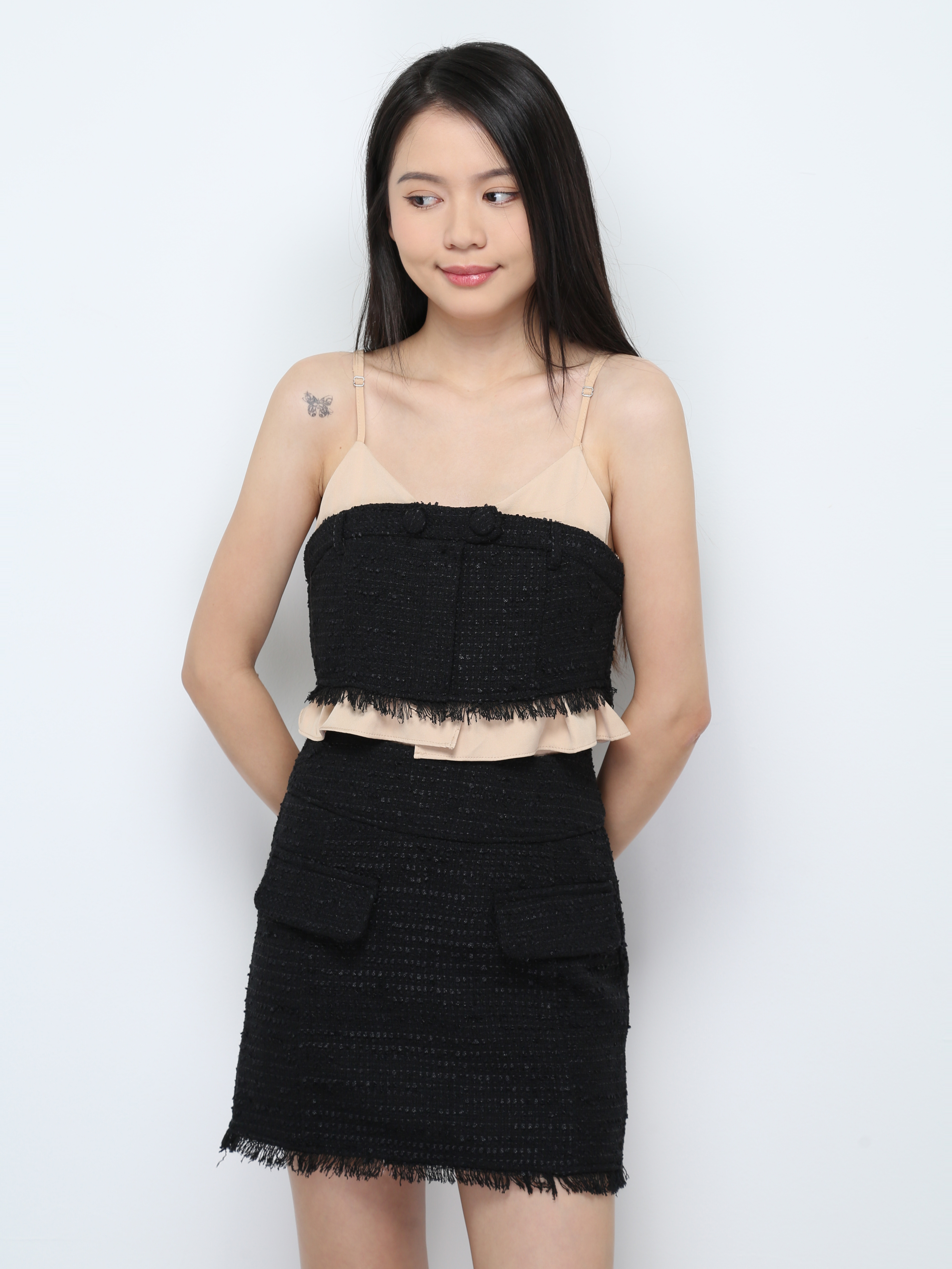 Chanel Style Sleeveless Crop Top With Skirt Set 27325
