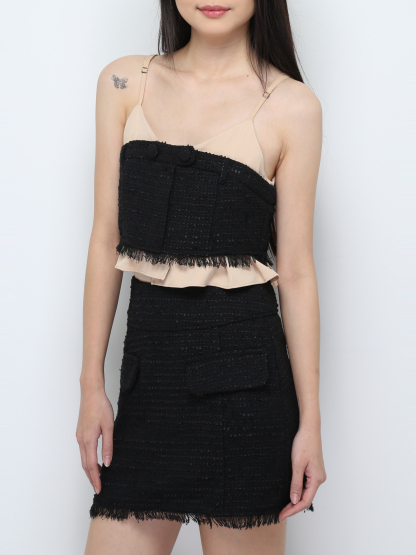 Chanel Style Sleeveless Crop Top With Skirt Set 27325