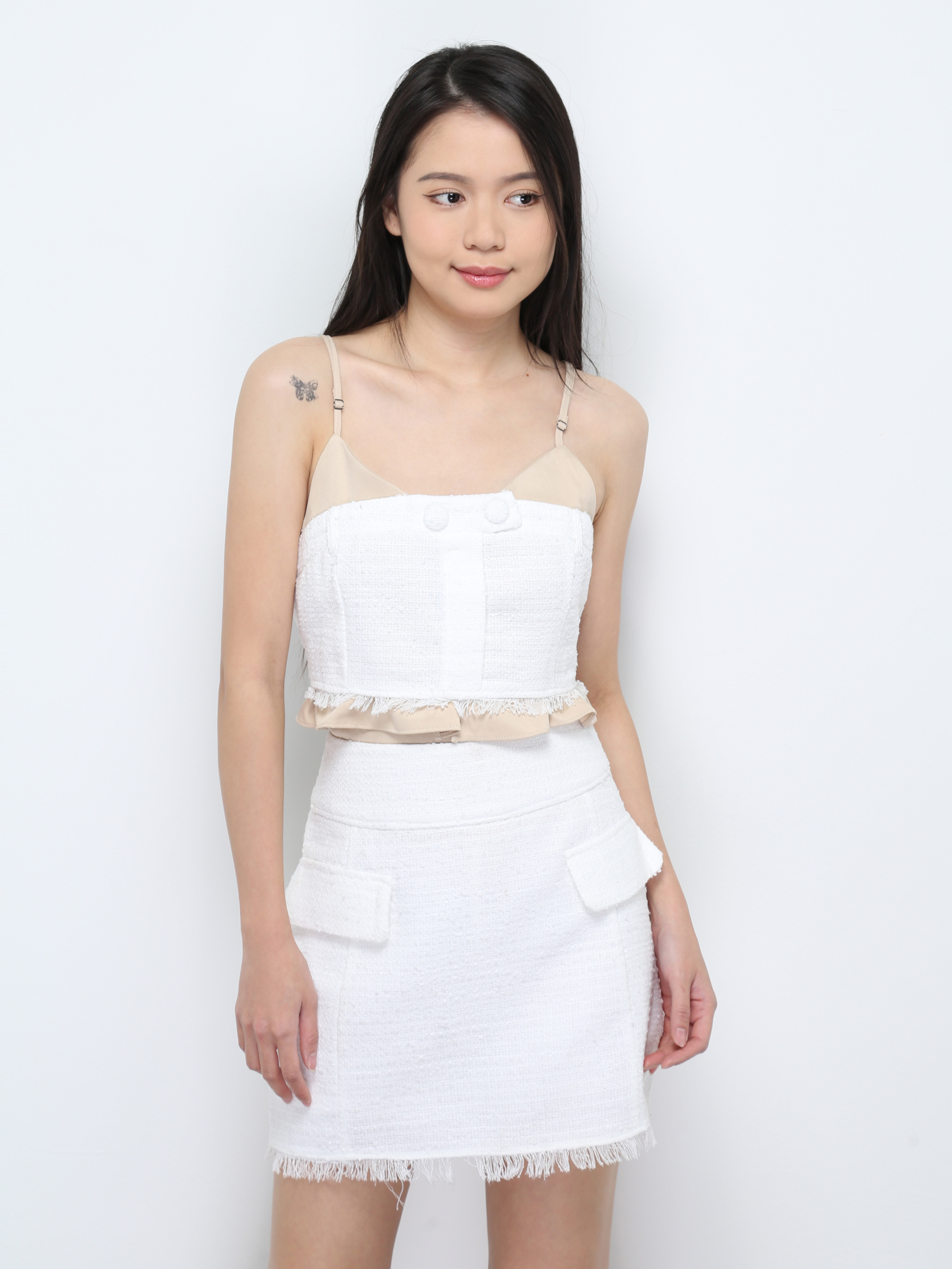 Chanel Style Sleeveless Crop Top With Skirt Set 27325