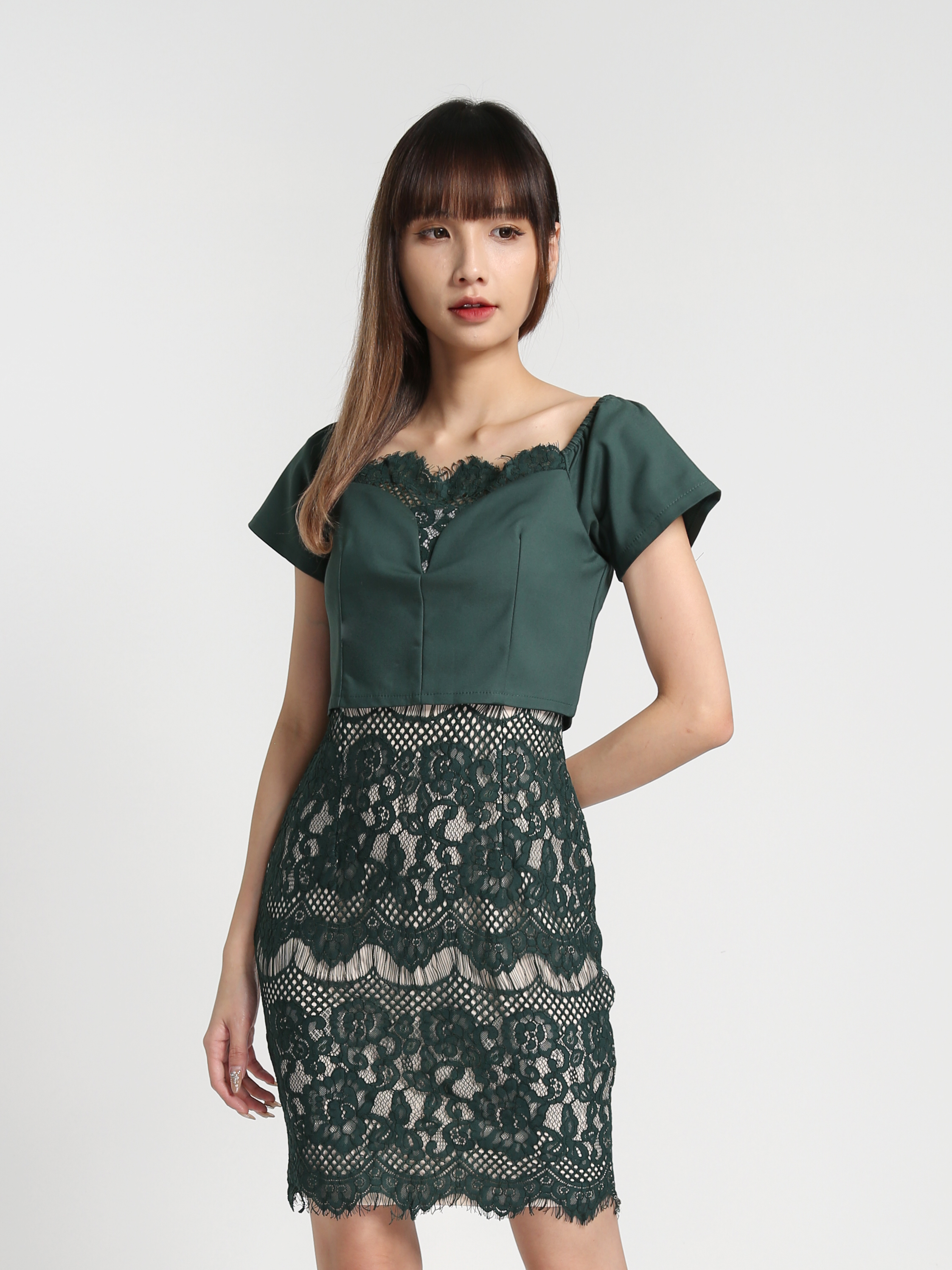 Off Shoulder With Lace Dress 27331