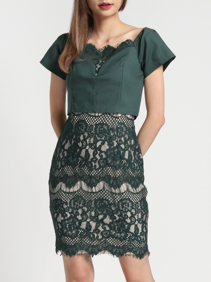 Off Shoulder With Lace Dress 27331