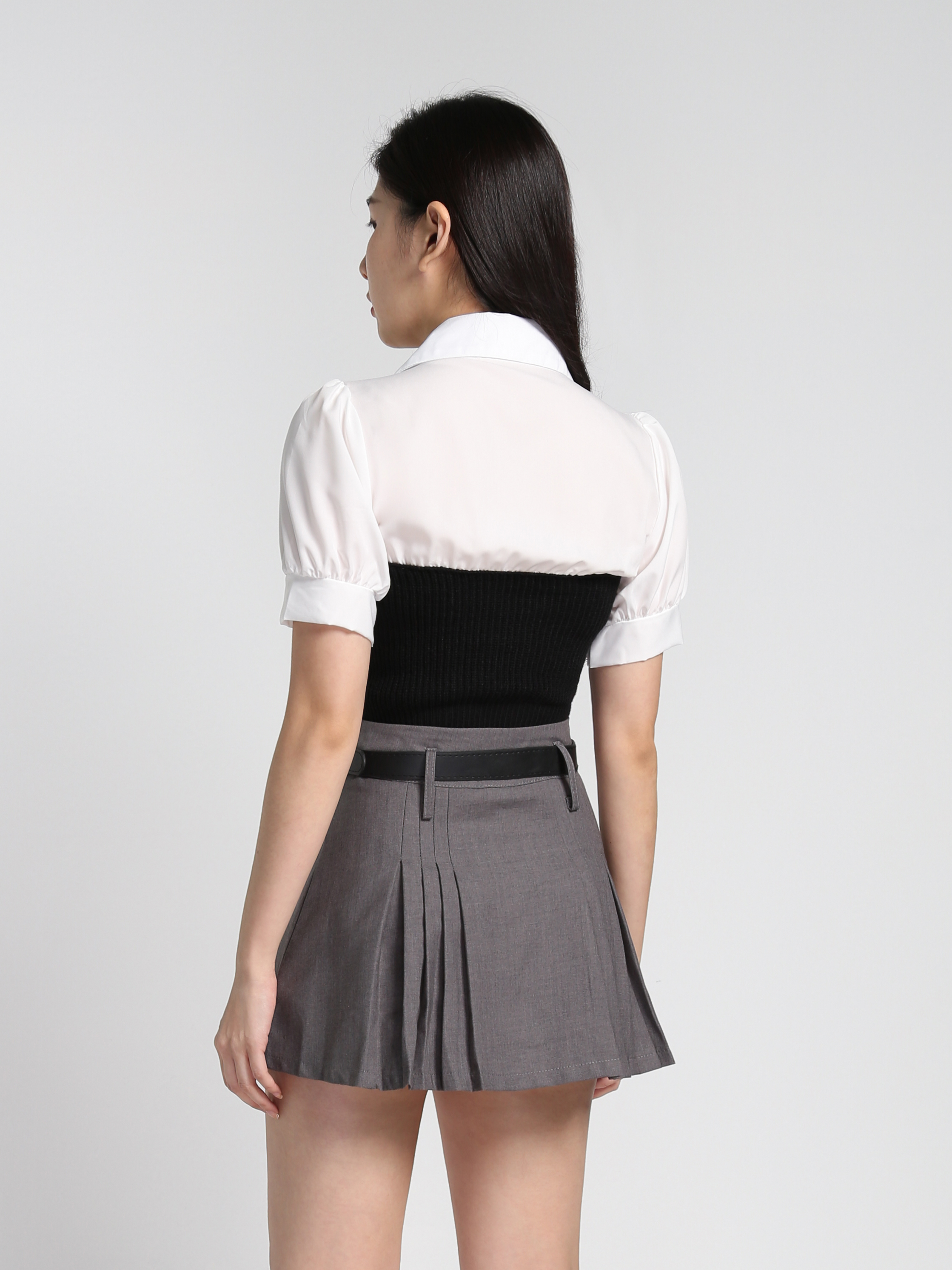 High Waist Pleated With Belt Skirt 27340