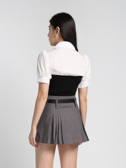 High Waist Pleated With Belt Skirt 27340