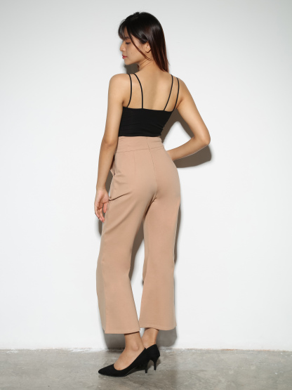 High Waist Side Pocket With Split Long Pants 27298