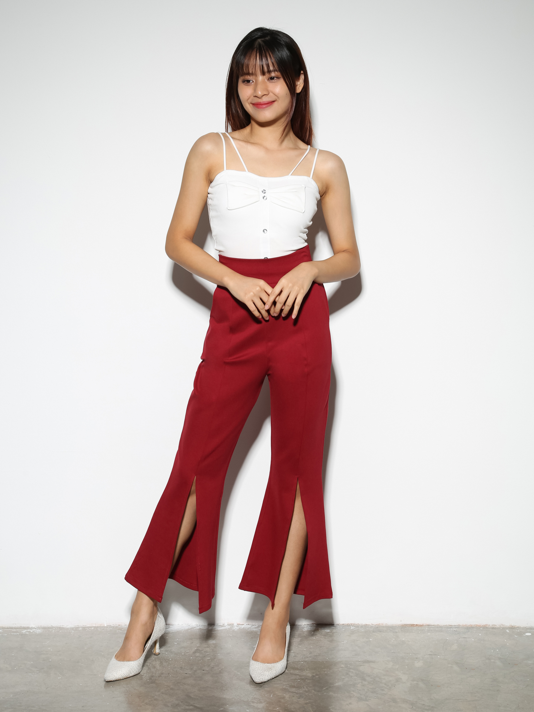 High Waist Side Pocket With Split Long Pants 27298
