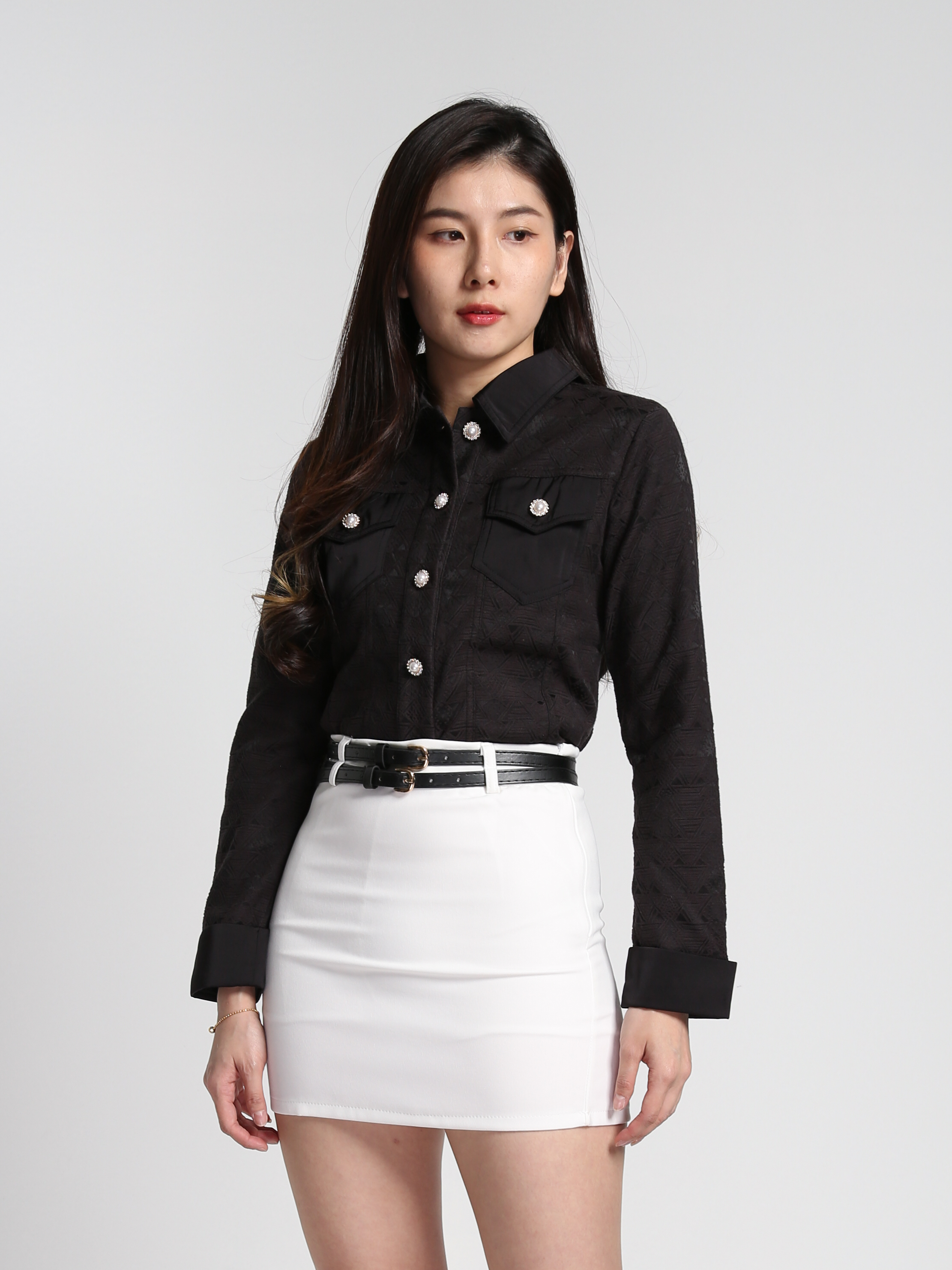 Collar Long Sleeve Front Button Blouse 27381