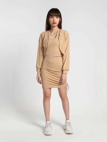 Halter With Side Drawstring Dress With Outerwear Set 27383