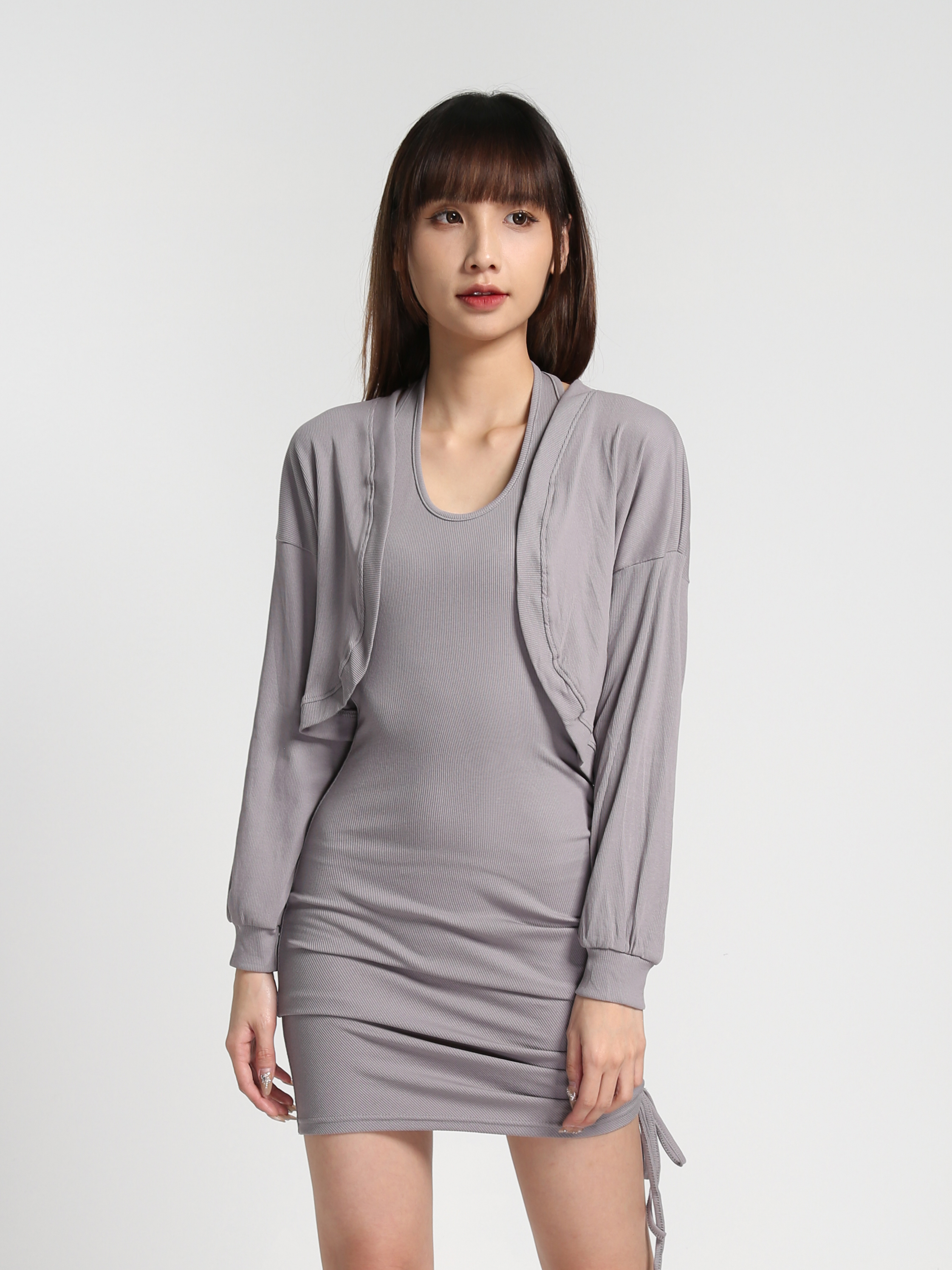 Halter With Side Drawstring Dress With Outerwear Set 27383