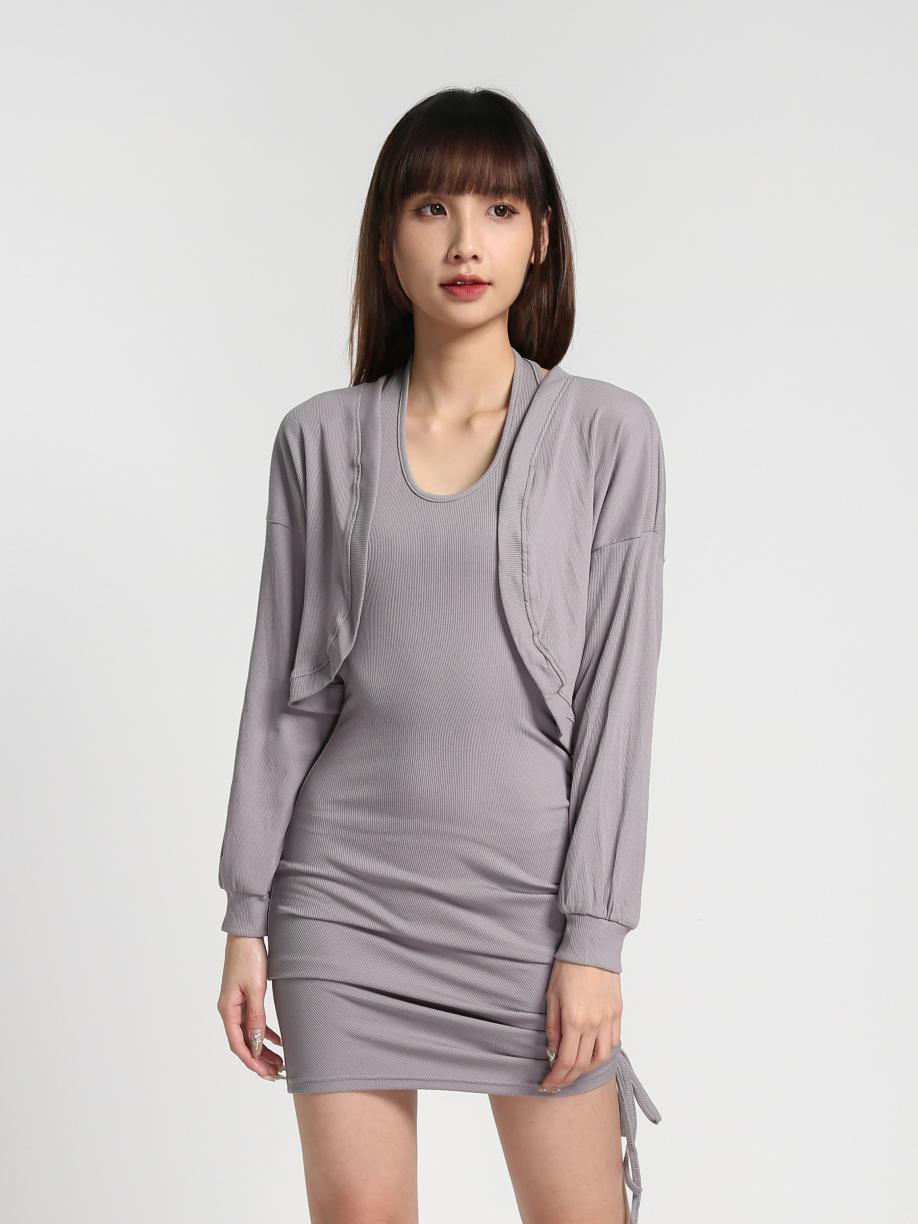 Halter With Side Drawstring Dress With Outerwear Set 27383