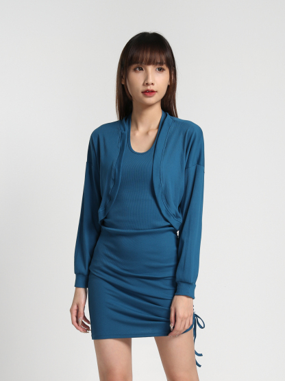 Halter With Side Drawstring Dress With Outerwear Set 27383