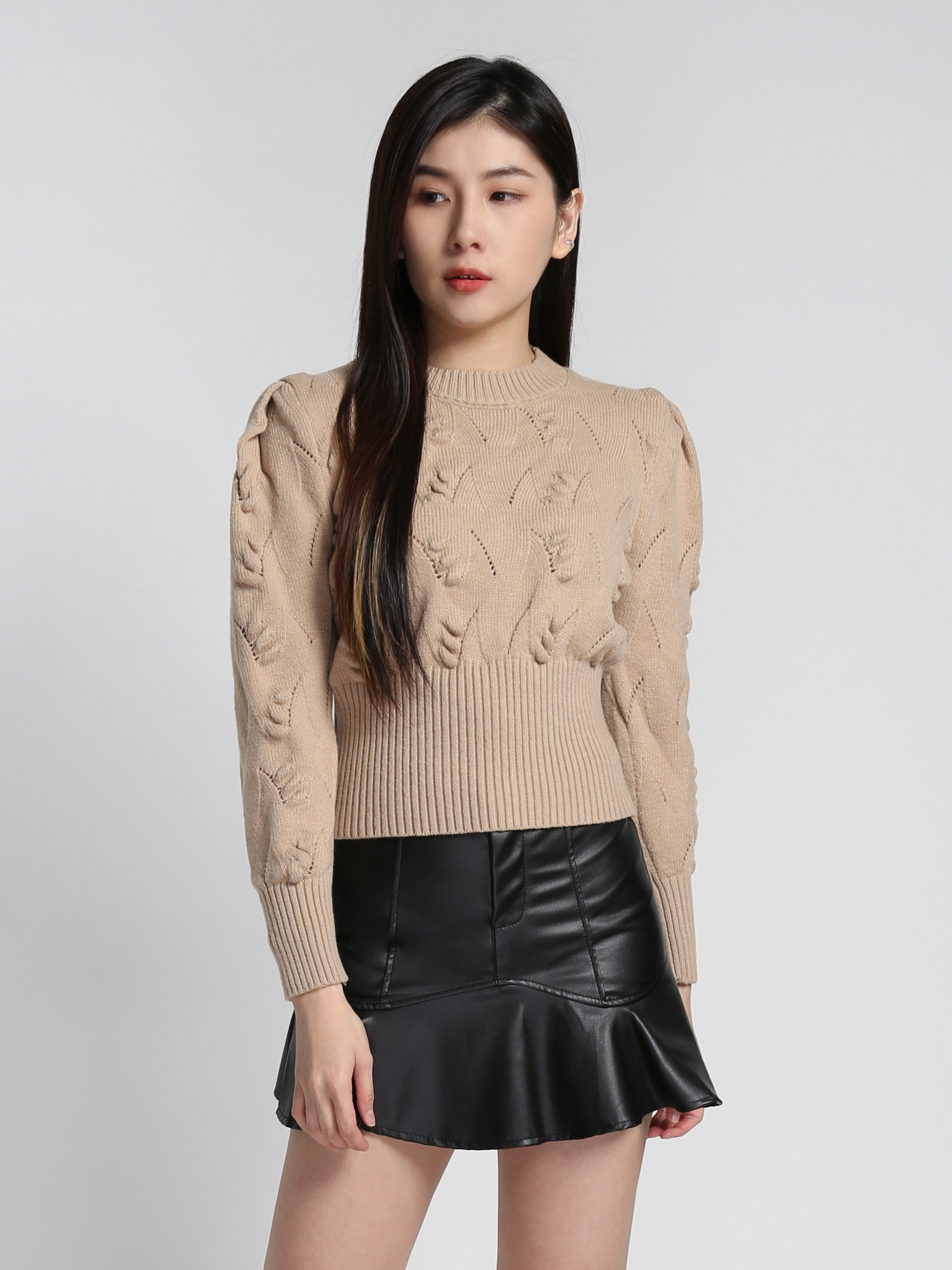 High Waist Leather Ruffles Skirt 26787