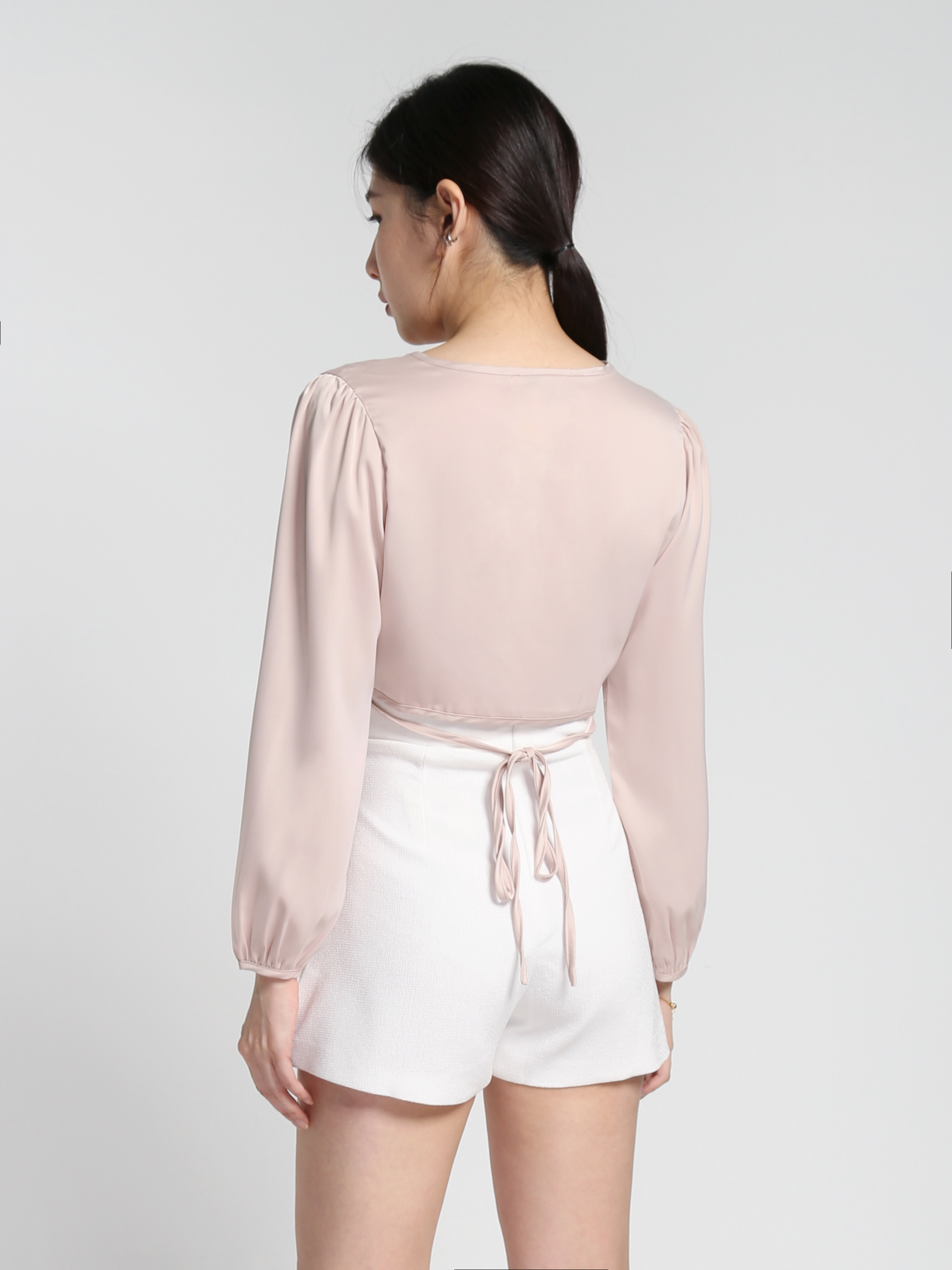 Satin V Neck Wrap Long Sleeve Blouse 27547 (SO)