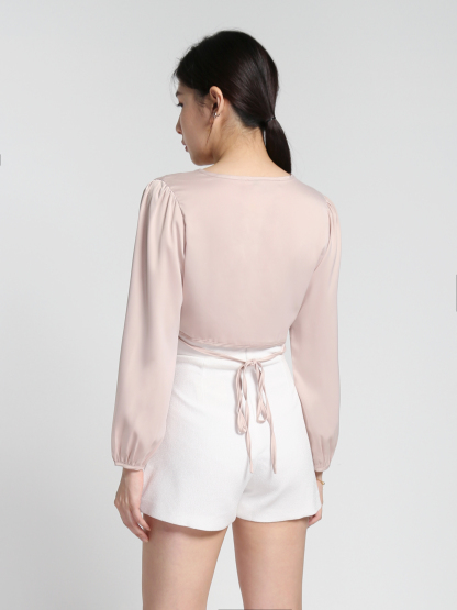 Satin V Neck Wrap Long Sleeve Blouse 27547 (SO)