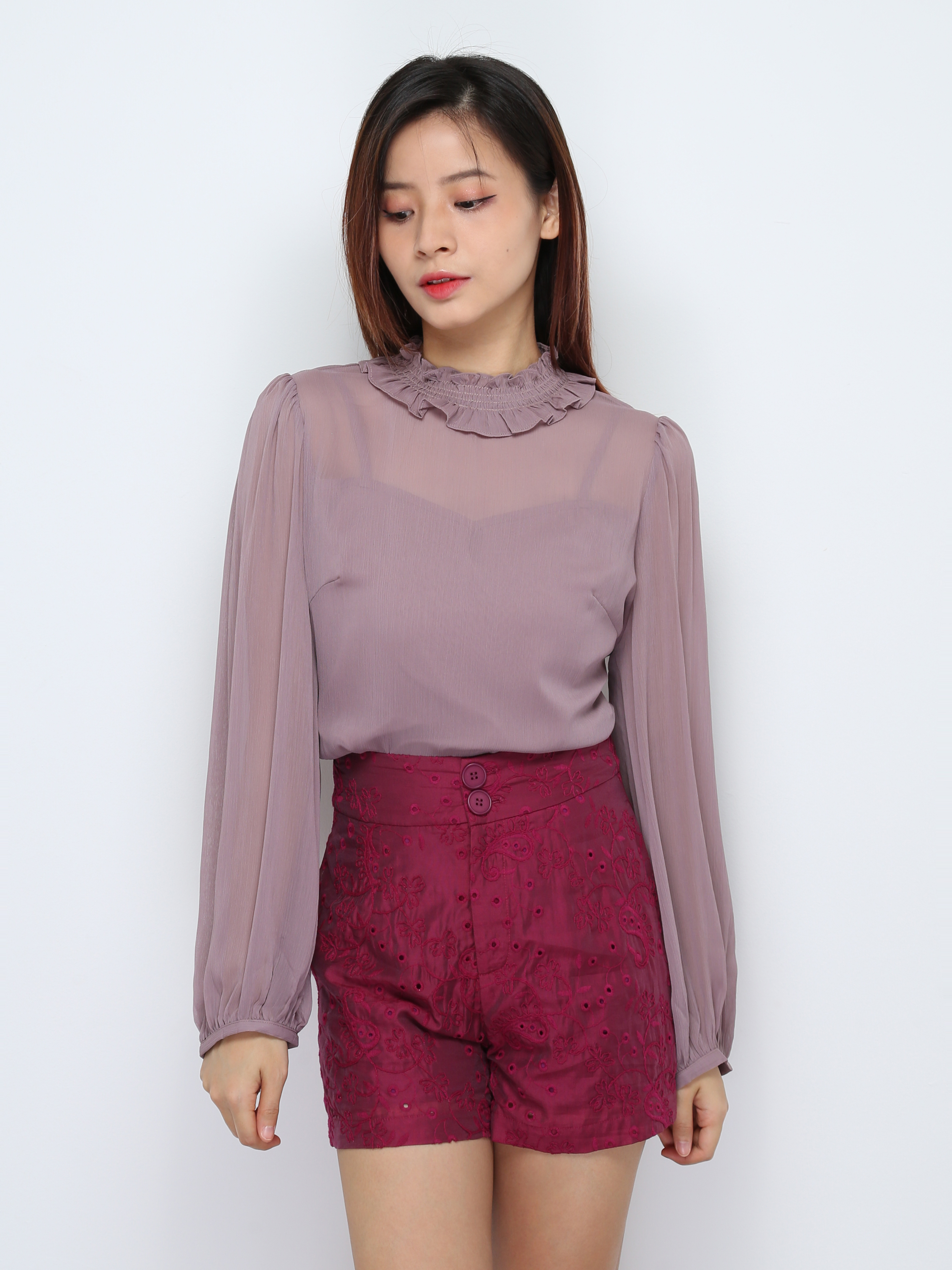 High Waist Eyelet Short Pants 28011