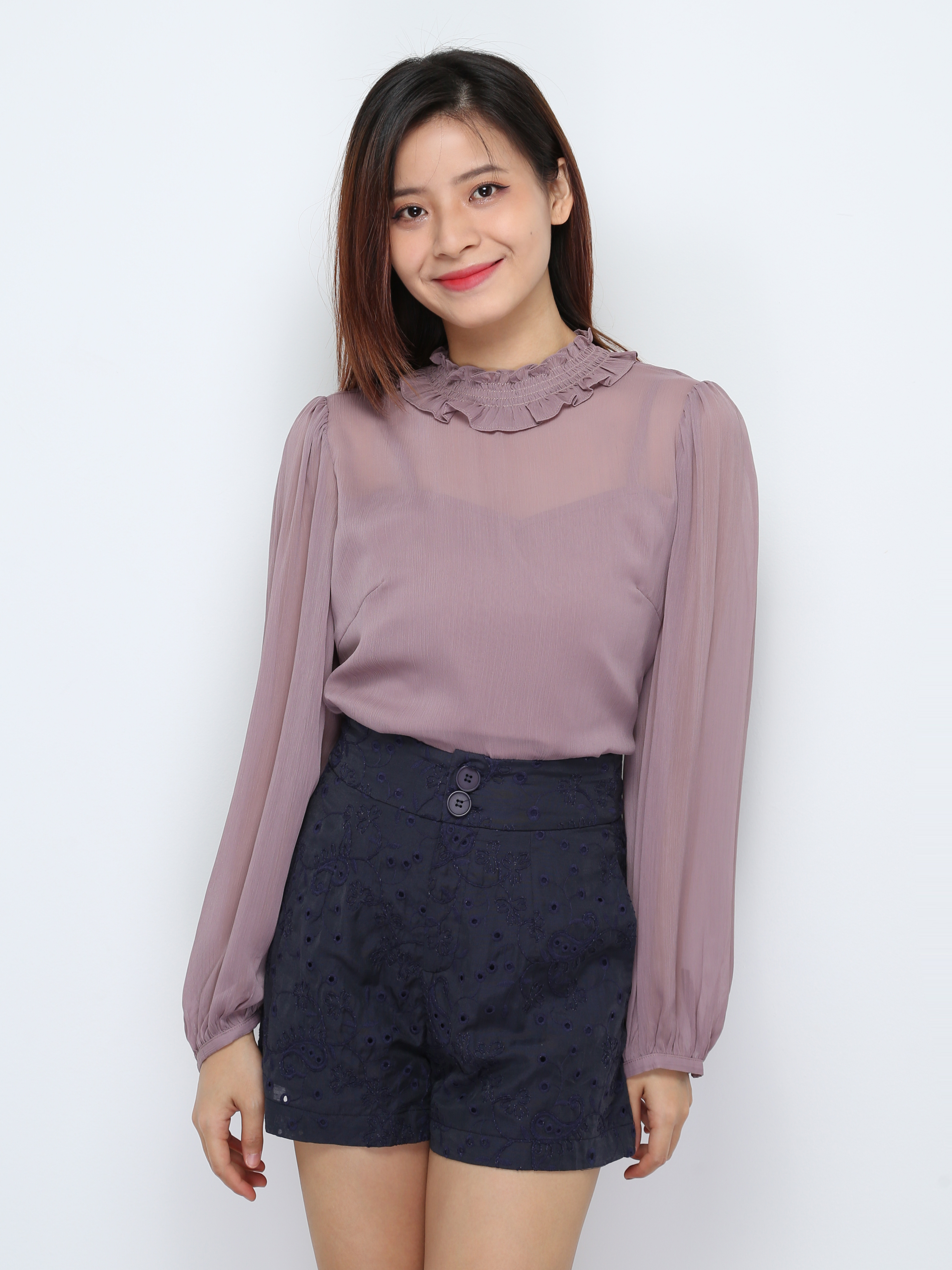 High Waist Eyelet Short Pants 28011