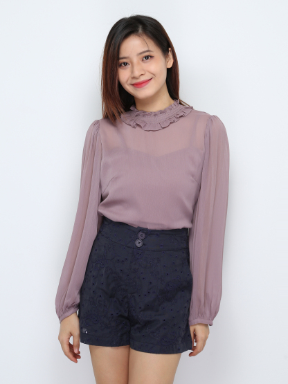 High Waist Eyelet Short Pants 28011