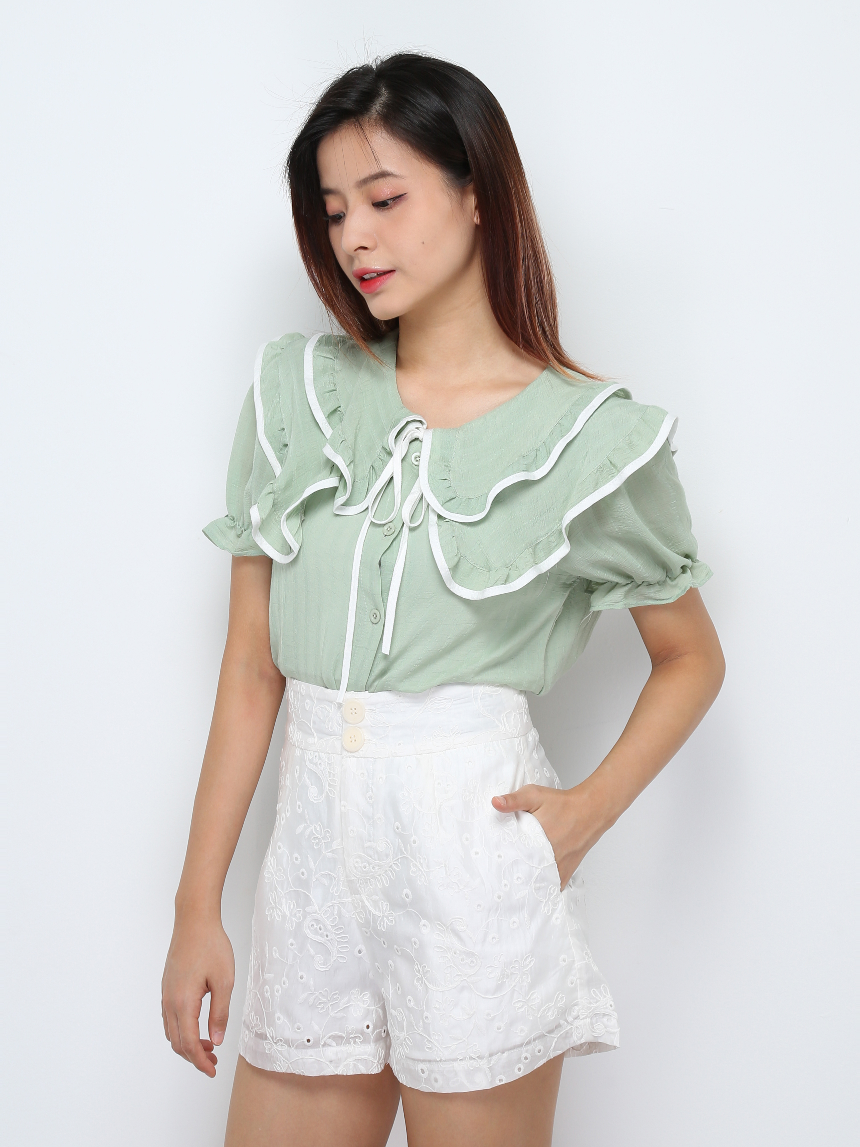 Collar Short Sleeve Top 27611