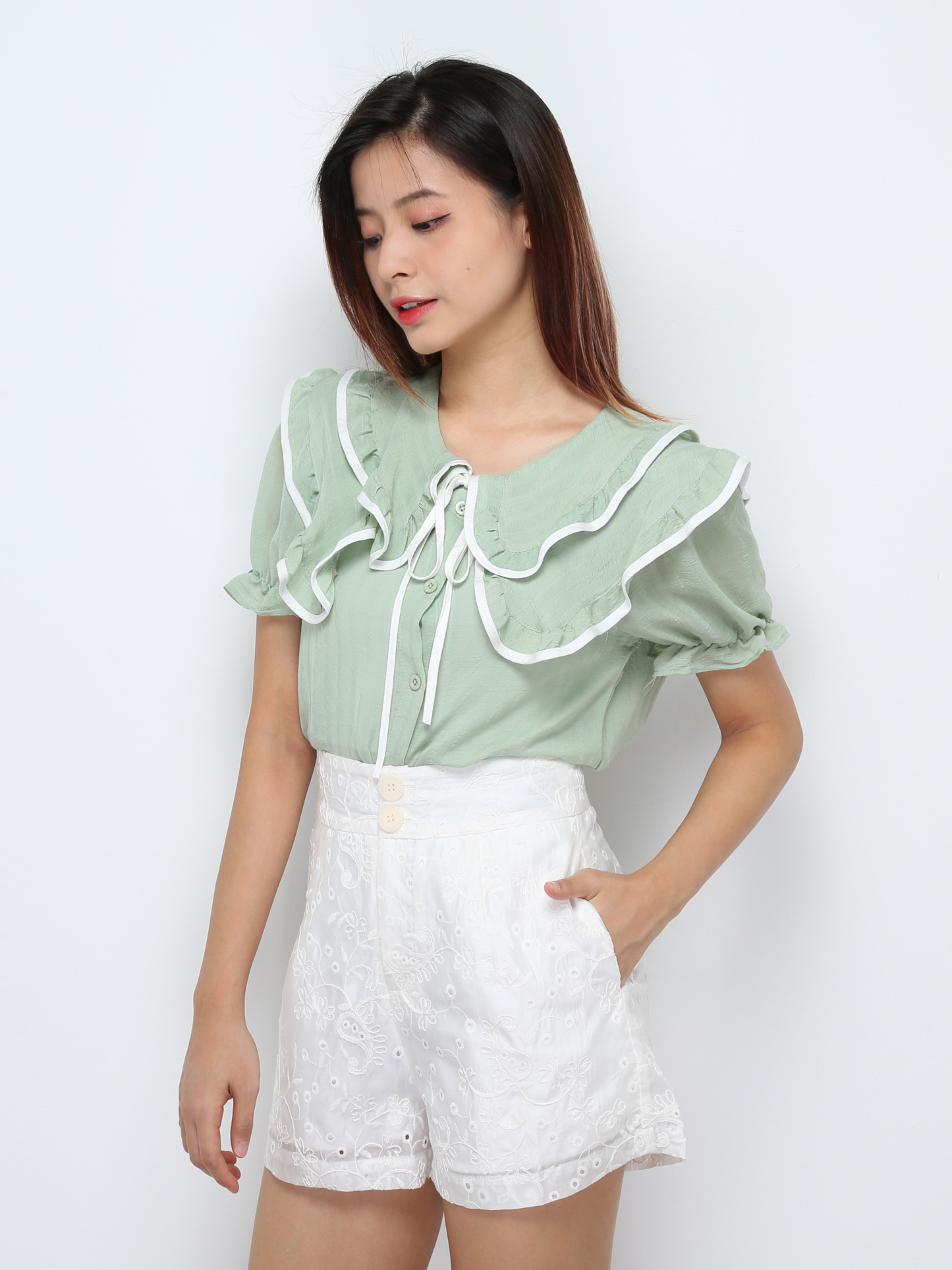Collar Short Sleeve Top 27611