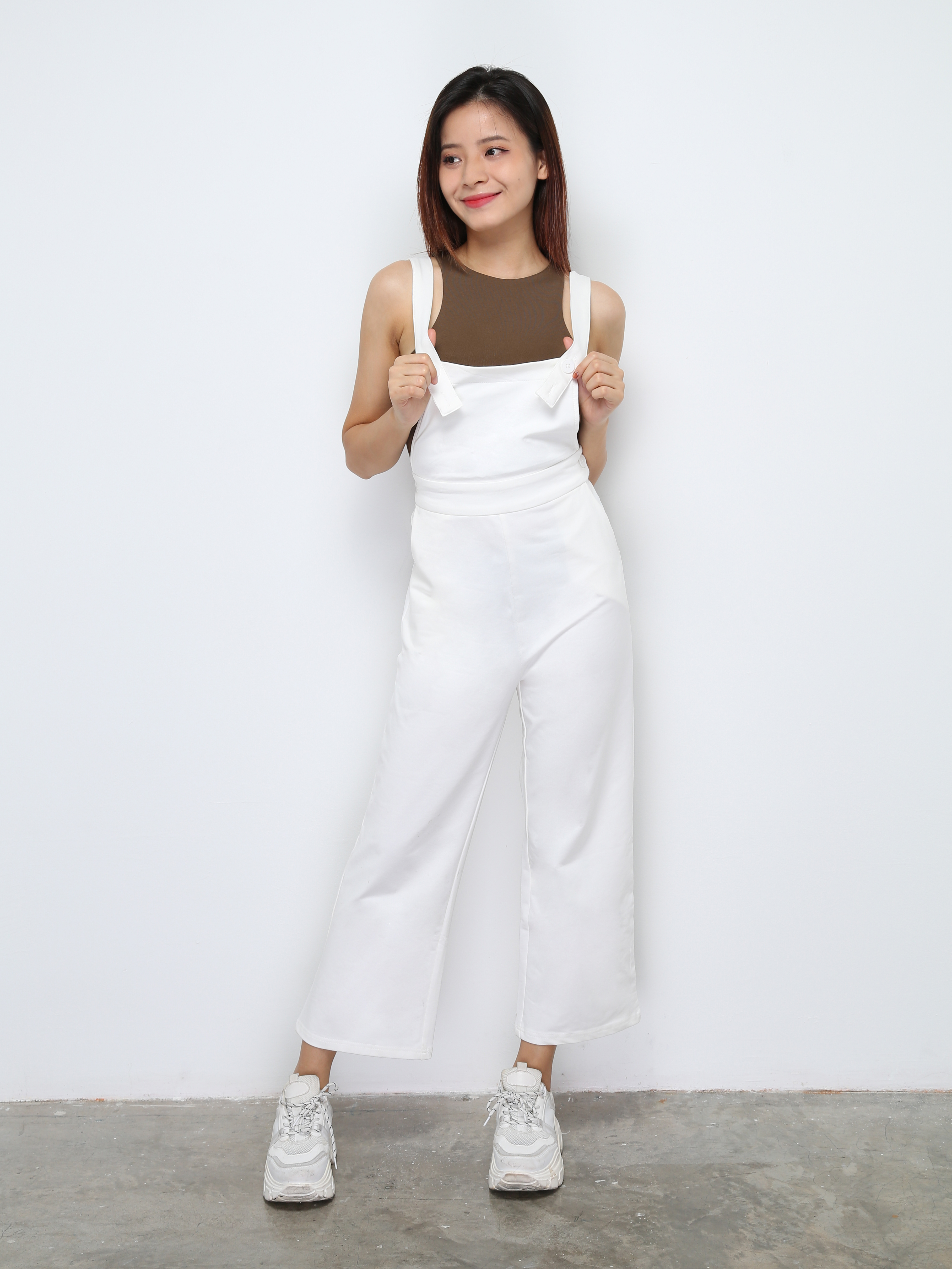 Plain Side Pocket With  Button Jumpsuit 27644