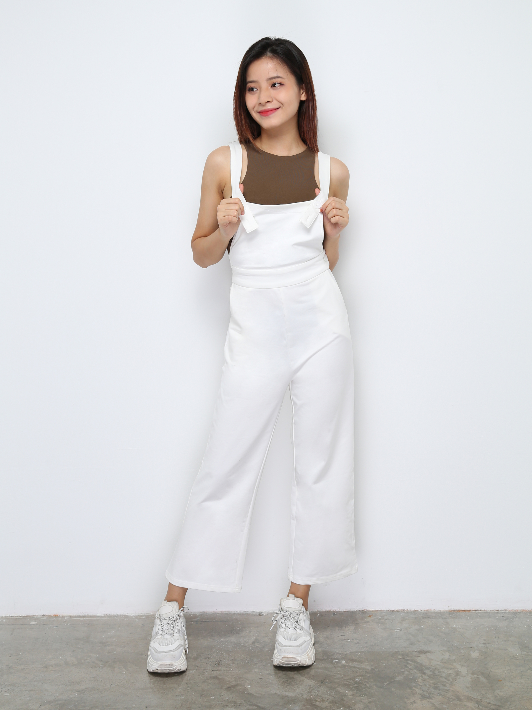 Plain Side Pocket With  Button Jumpsuit 27644