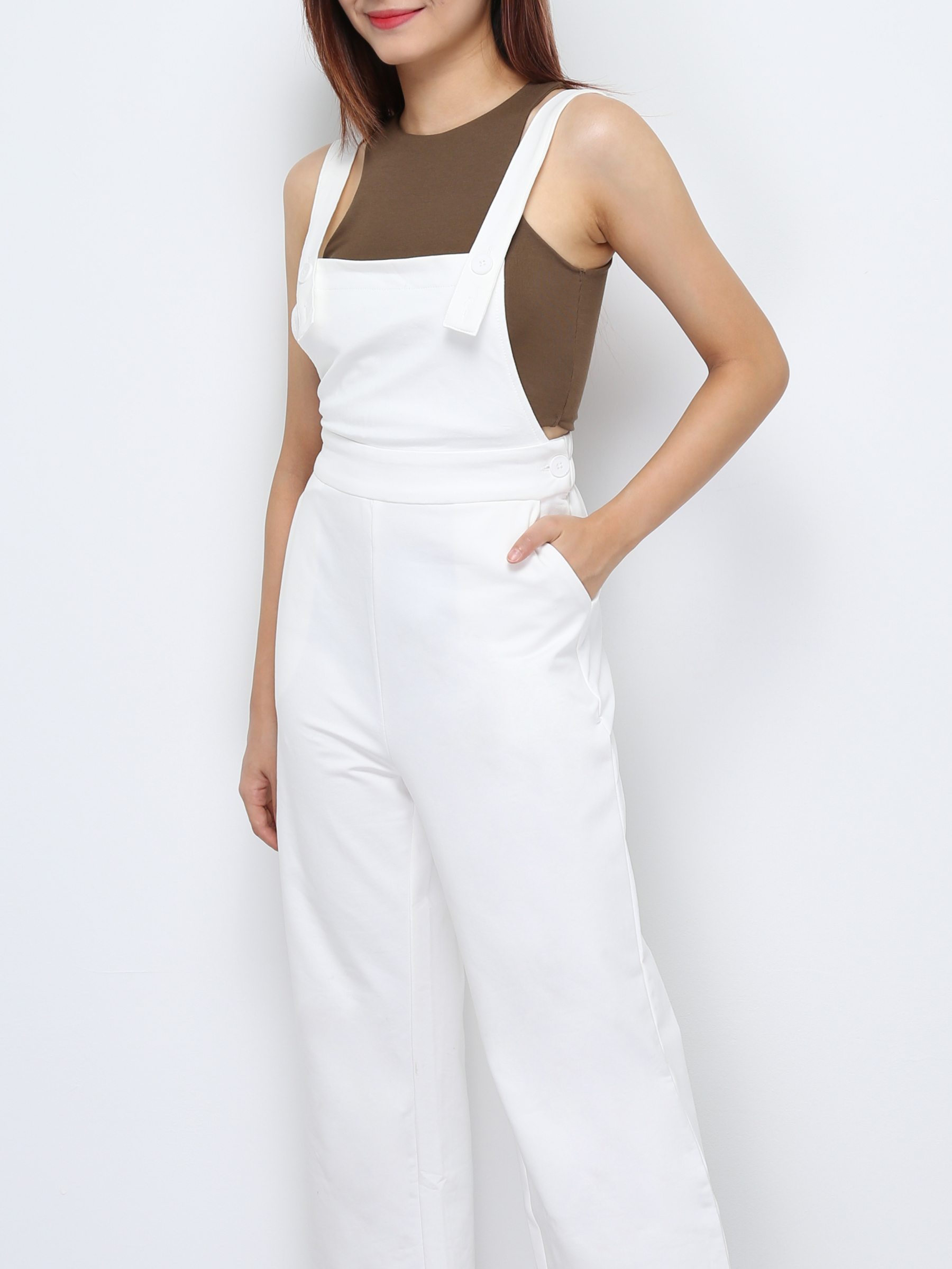 Plain Side Pocket With  Button Jumpsuit 27644