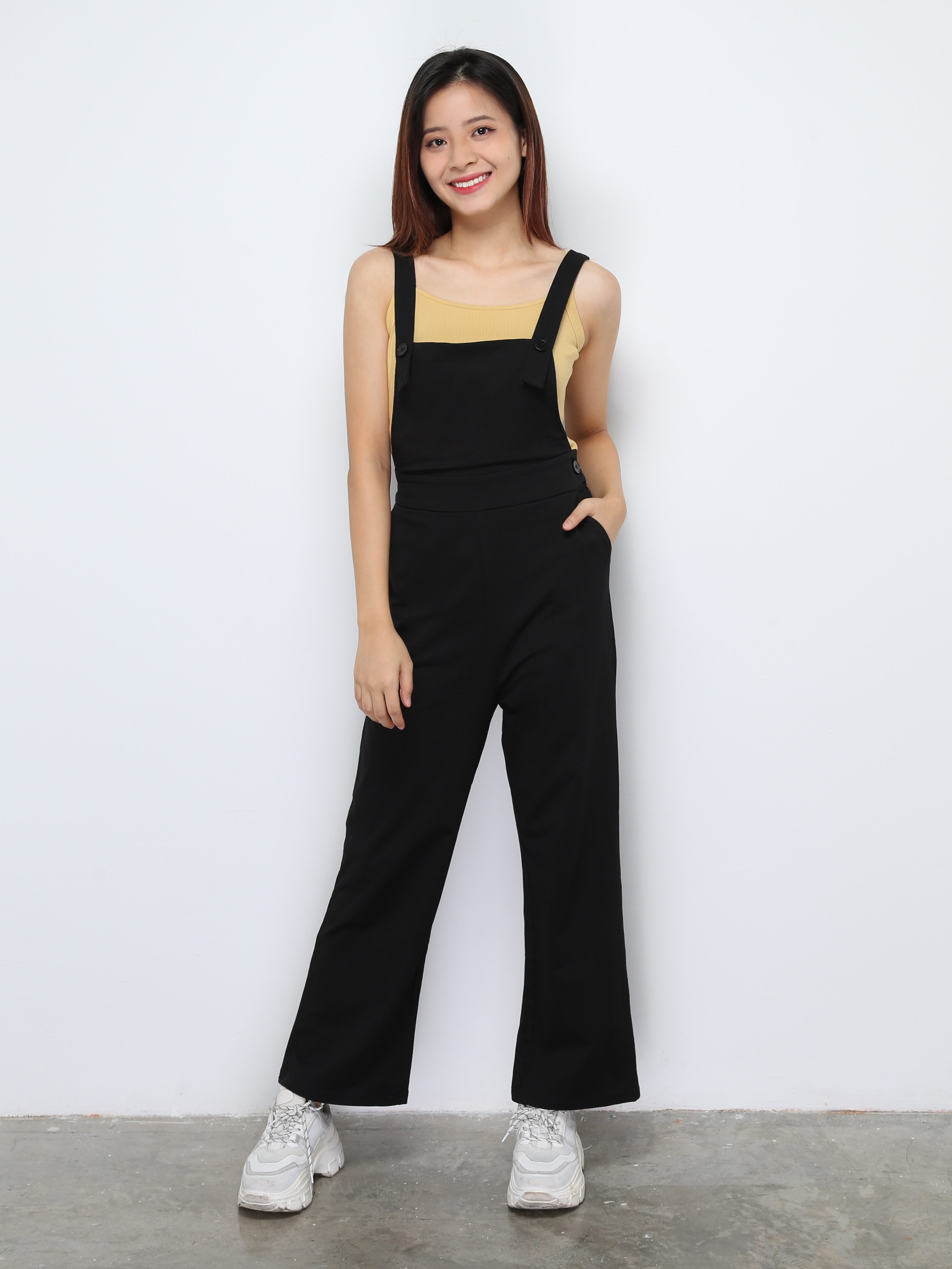 Plain Side Pocket With  Button Jumpsuit 27644