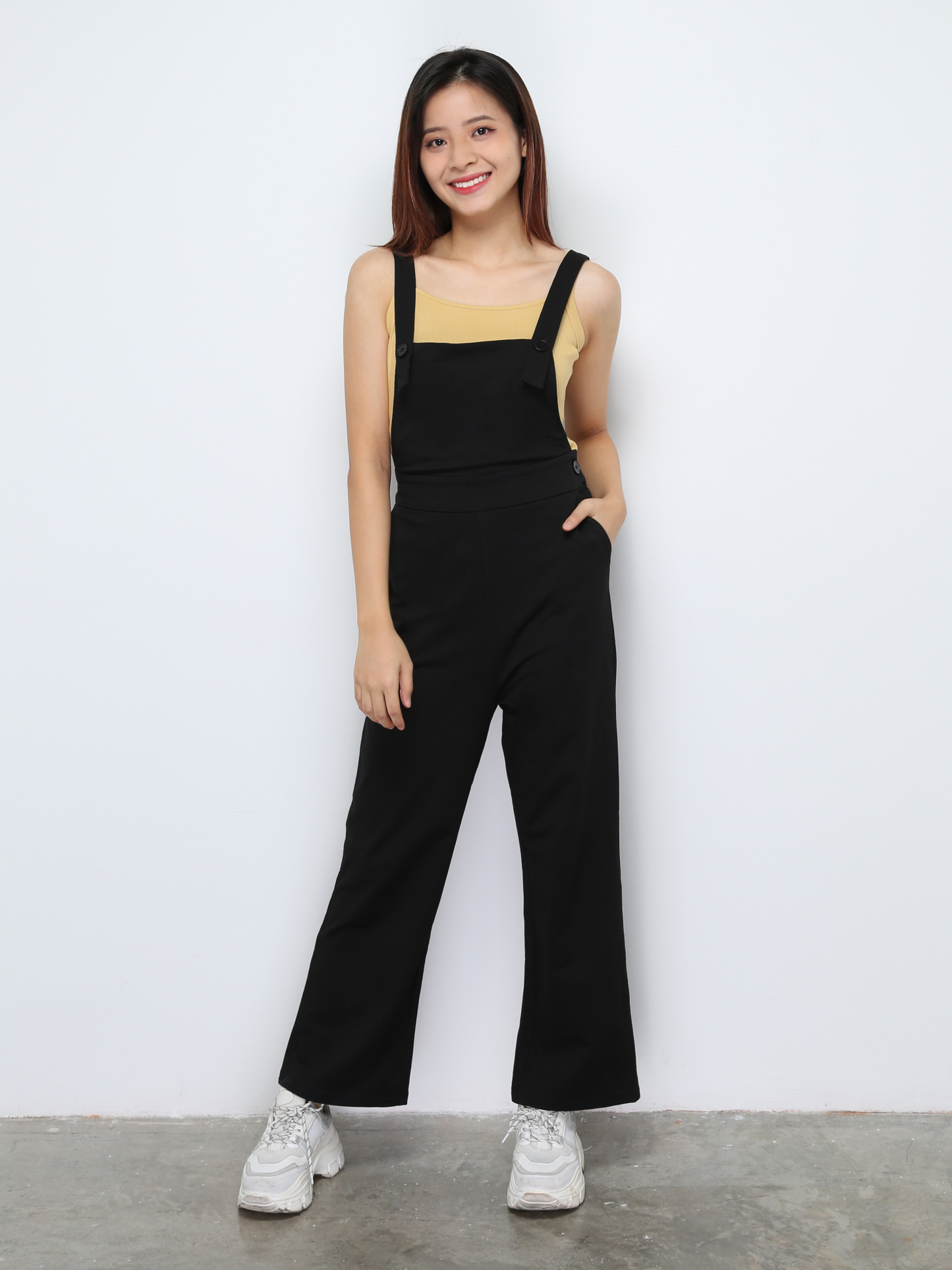 Plain Side Pocket With  Button Jumpsuit 27644