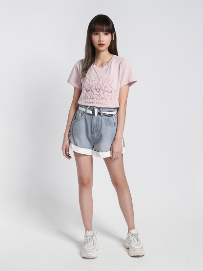 Denim High Waist With Belt Short Pants 27587
