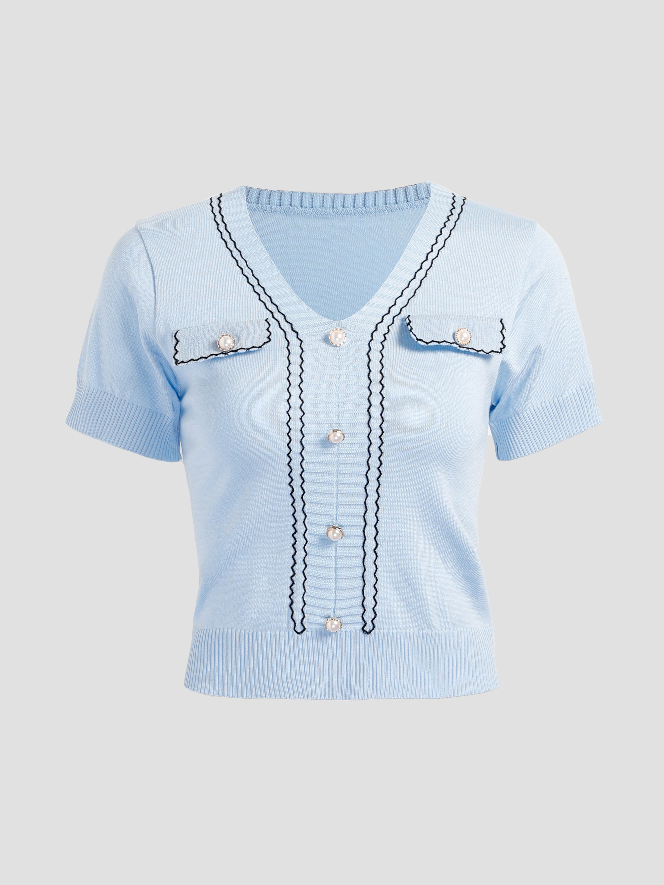 Knitted Front Decorative Button Top 27689