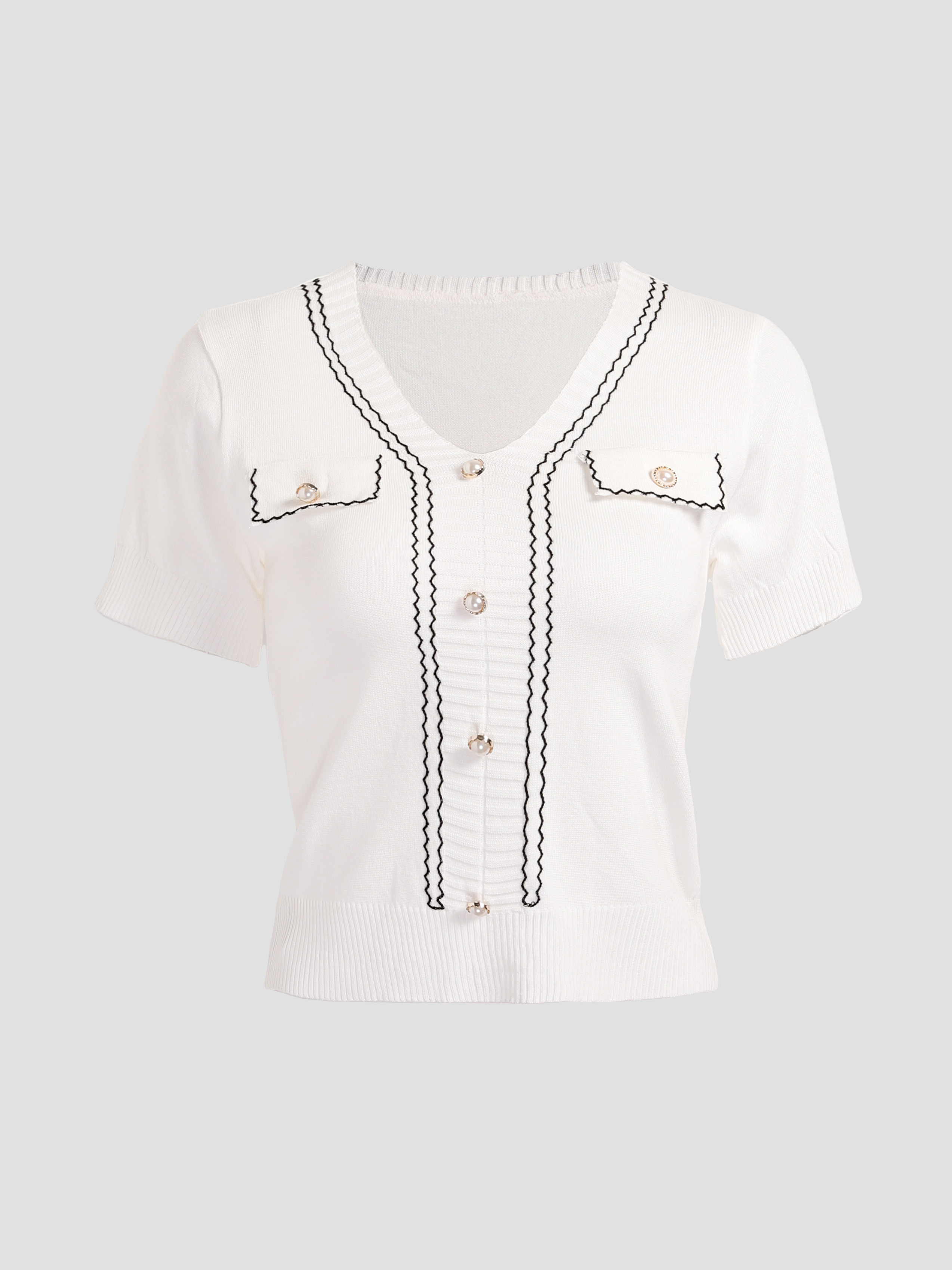 Knitted Front Decorative Button Top 27689