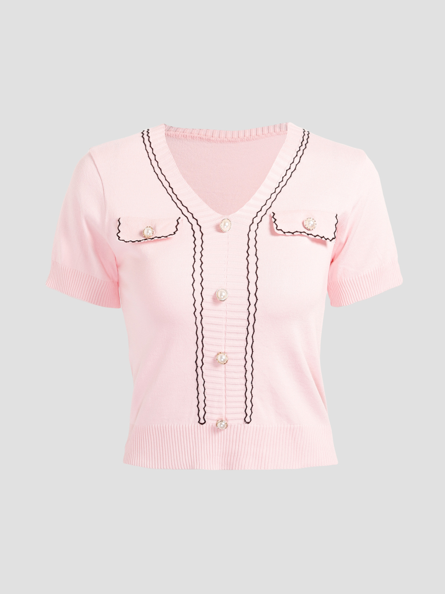 Knitted Front Decorative Button Top 27689