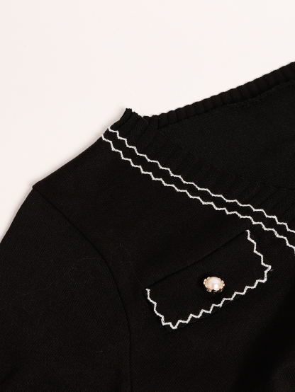 Knitted Front Decorative Button Top 27689