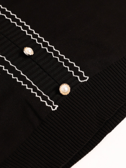 Knitted Front Decorative Button Top 27689