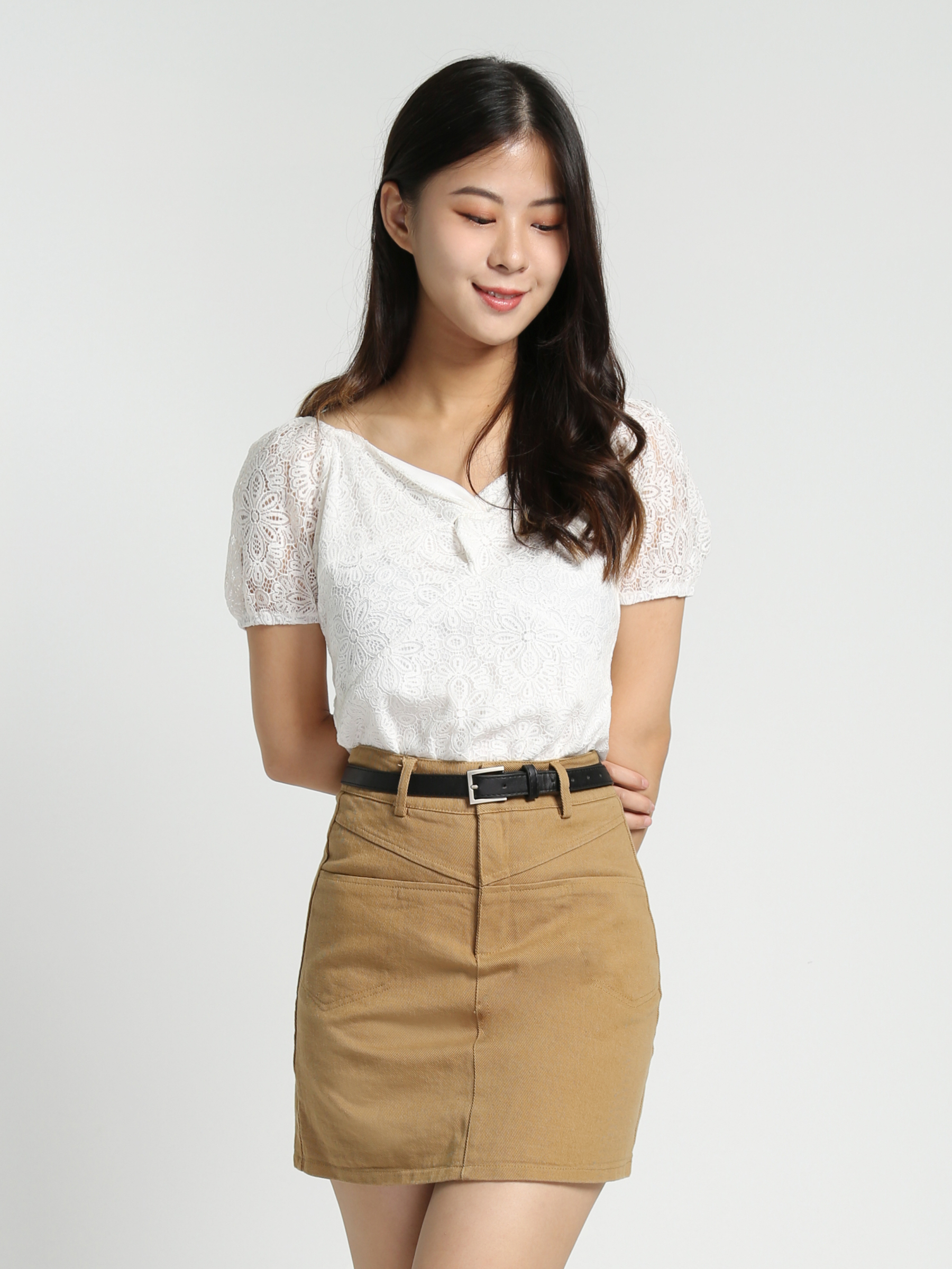 High Waist A Line Skirt With Belt 27760