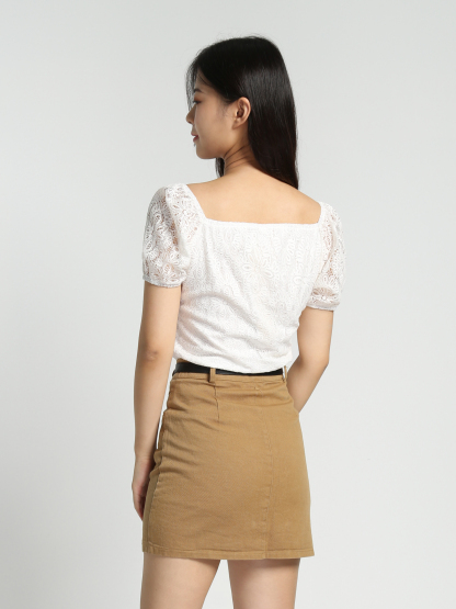 High Waist A Line Skirt With Belt 27760