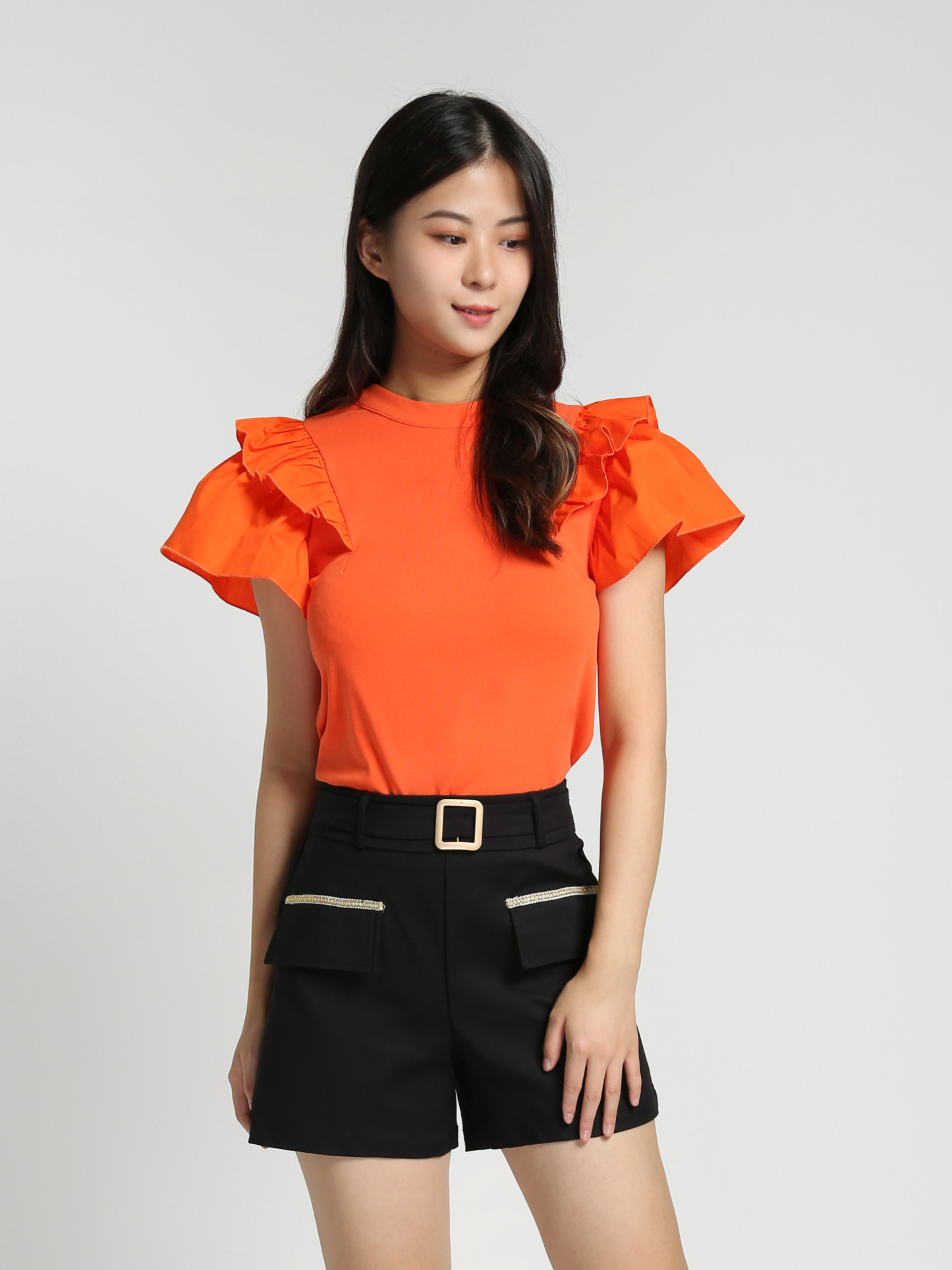 High Waist Decorative Pocket With Belt Short Pants 27723