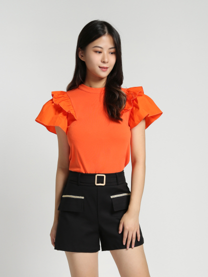 High Waist Decorative Pocket With Belt Short Pants 27723