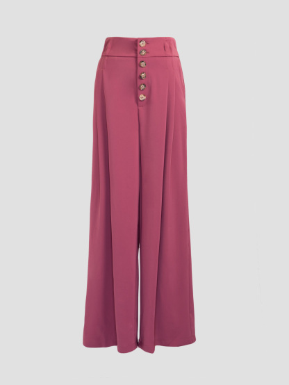 High Waist Front Breasted Button Wide Leg Long Pants 27737