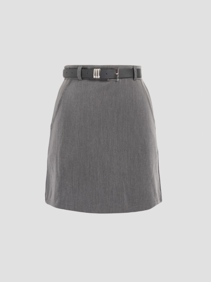 High Waist Side Pocekt With Belt Skirt 27761