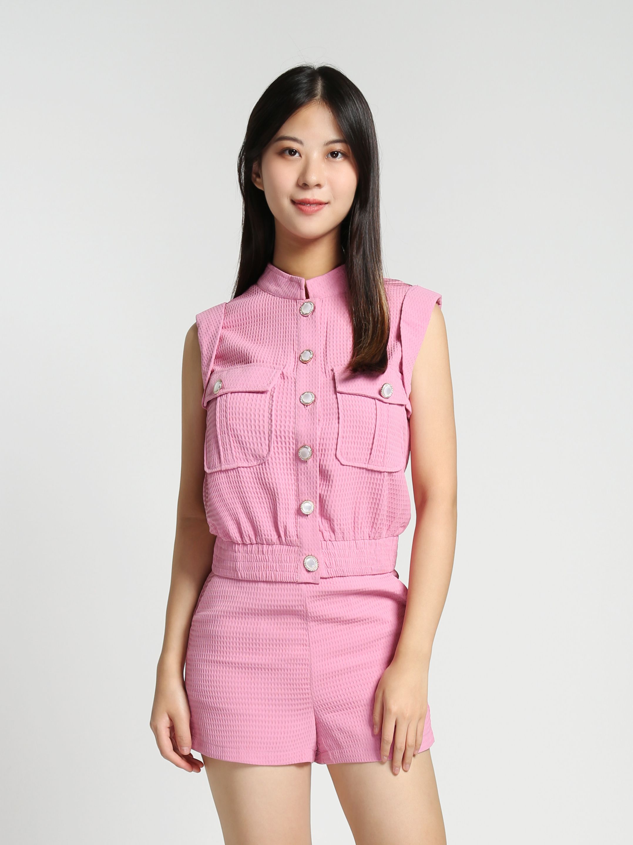 Sleeveless Front Button Top With Short Pants Set 27809